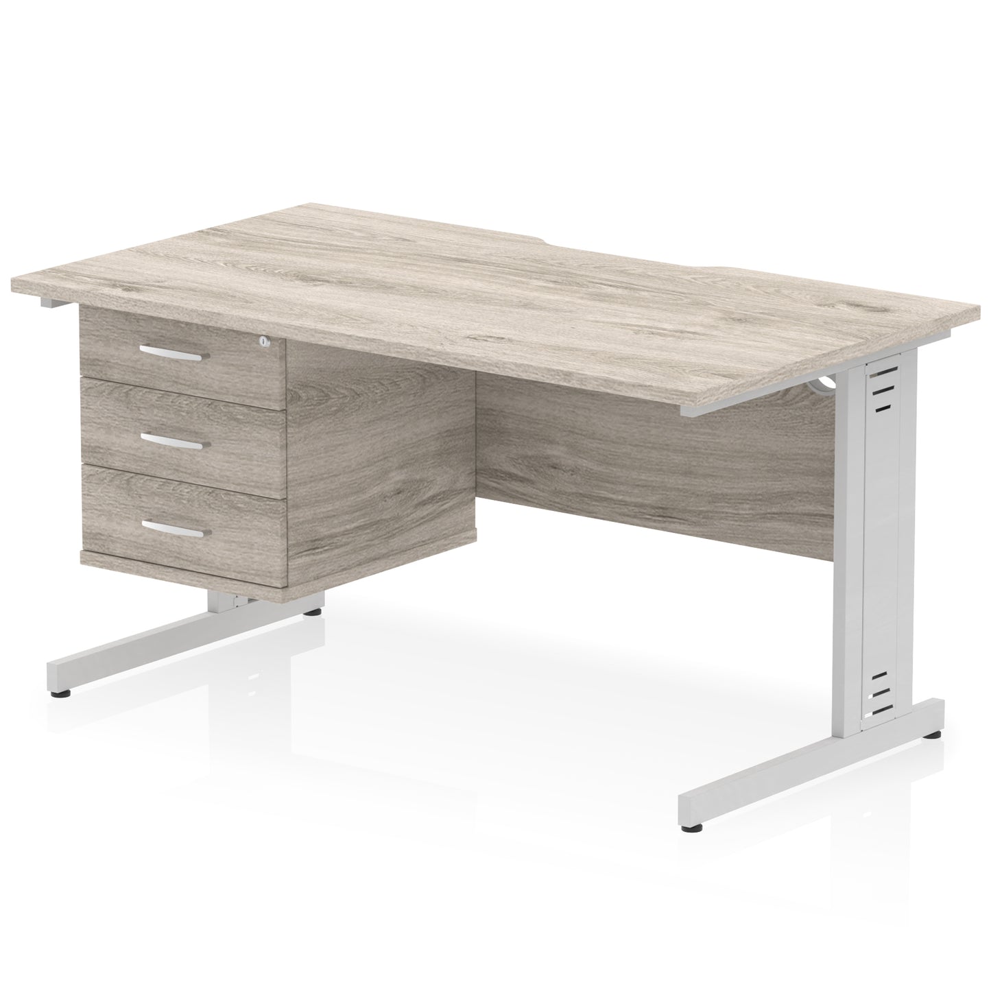 Impulse Scalloped Edge Cable Managed Straight Desk With Single Fixed Pedestal - 1400mm - Multiple Colour Options