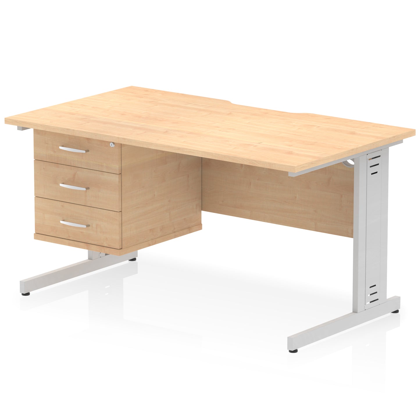 Impulse Scalloped Edge Cable Managed Straight Desk With Single Fixed Pedestal - 1400mm - Multiple Colour Options