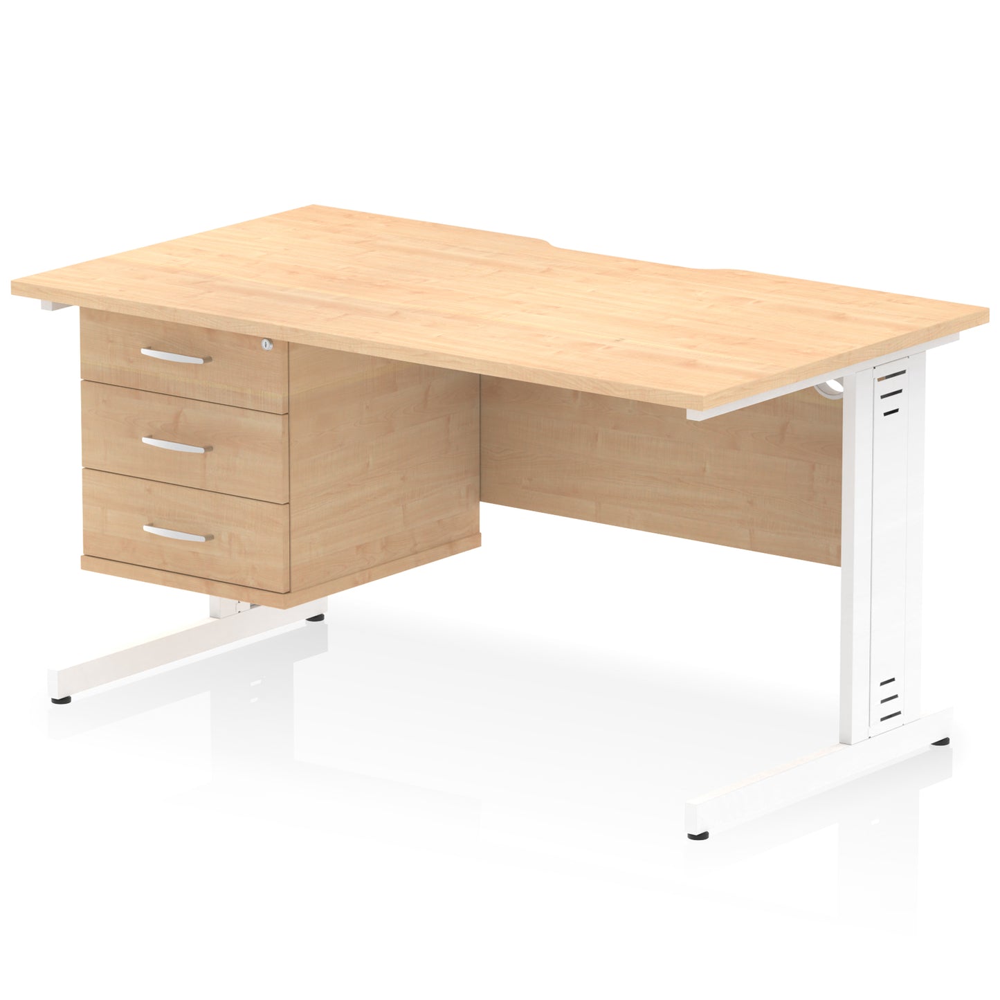 Impulse Scalloped Edge Cable Managed Straight Desk With Single Fixed Pedestal - 1400mm - Multiple Colour Options