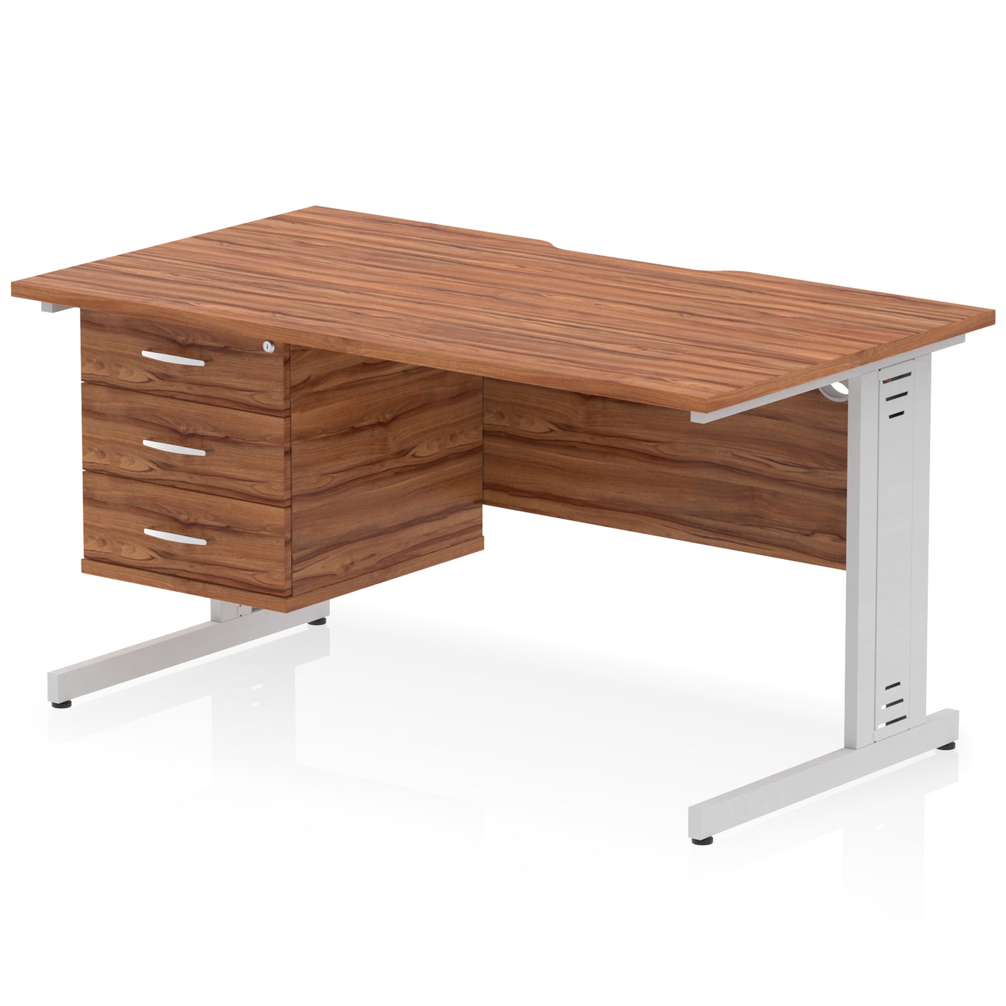 Impulse Scalloped Edge Cable Managed Straight Desk With Single Fixed Pedestal - 1400mm - Multiple Colour Options