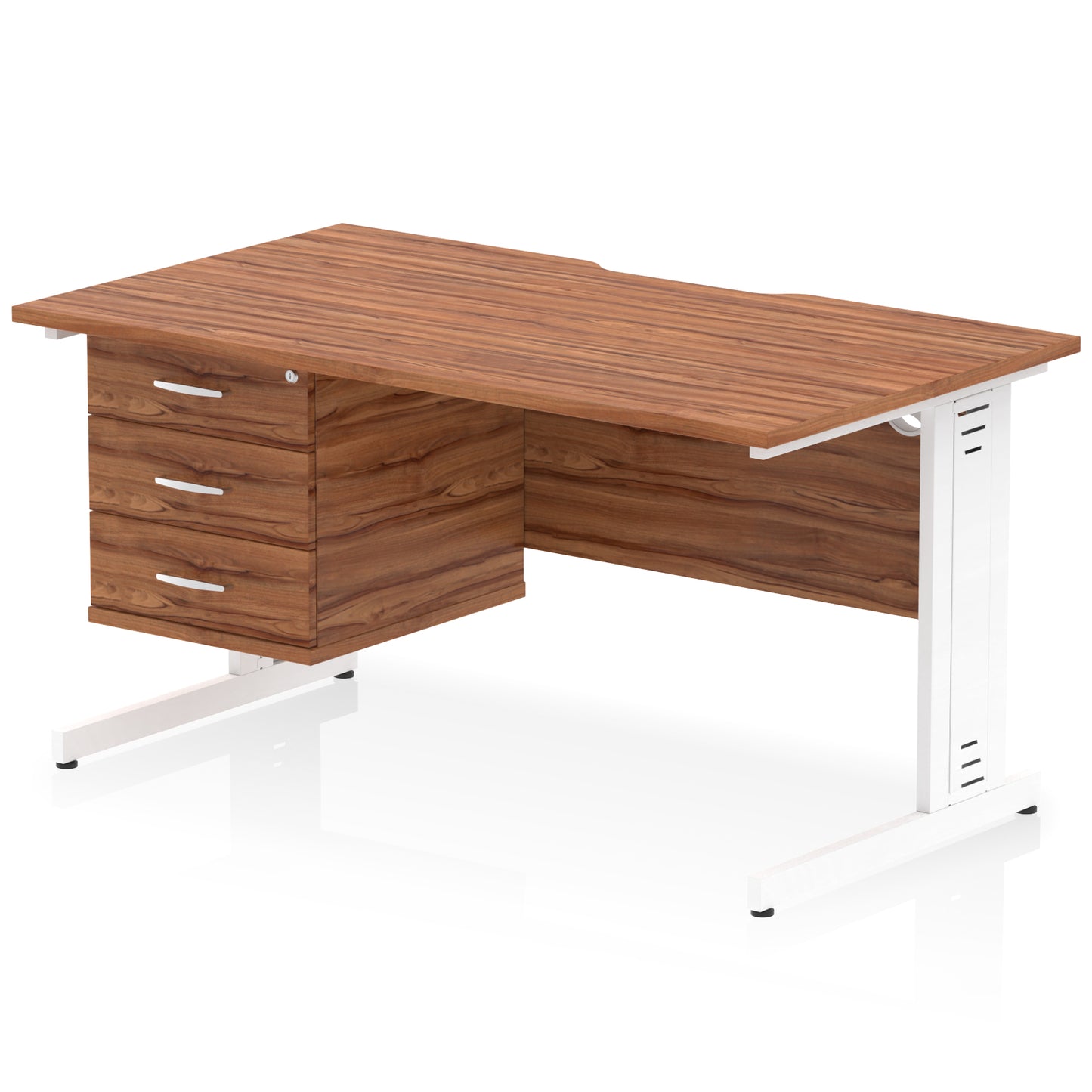 Impulse Scalloped Edge Cable Managed Straight Desk With Single Fixed Pedestal - 1400mm - Multiple Colour Options