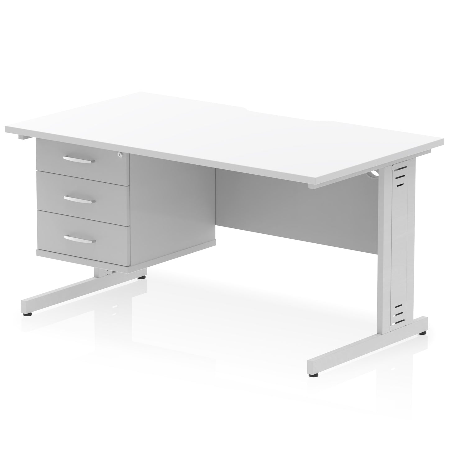 Impulse Scalloped Edge Cable Managed Straight Desk With Single Fixed Pedestal - 1400mm - Multiple Colour Options