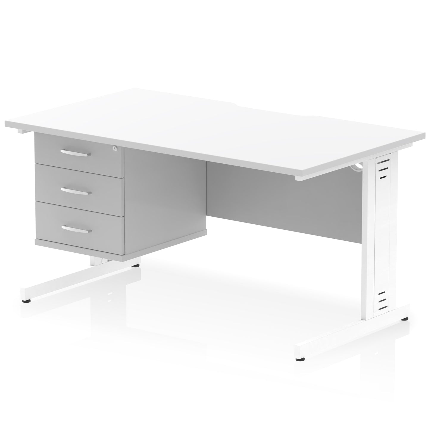 Impulse Scalloped Edge Cable Managed Straight Desk With Single Fixed Pedestal - 1400mm - Multiple Colour Options