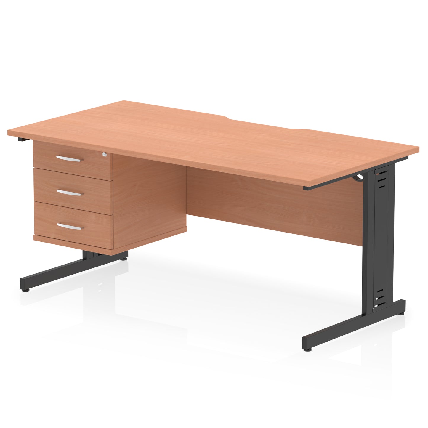 Impulse Scalloped Edge Cable Managed Straight Desk With Single Fixed Pedestal - 1600mm - Multiple Colour Options