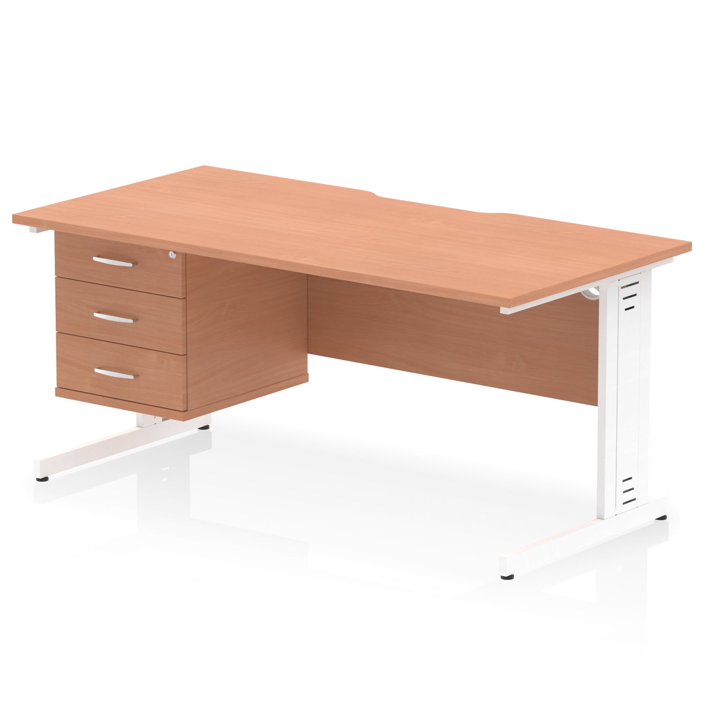 Impulse Scalloped Edge Cable Managed Straight Desk With Single Fixed Pedestal - 1600mm - Multiple Colour Options