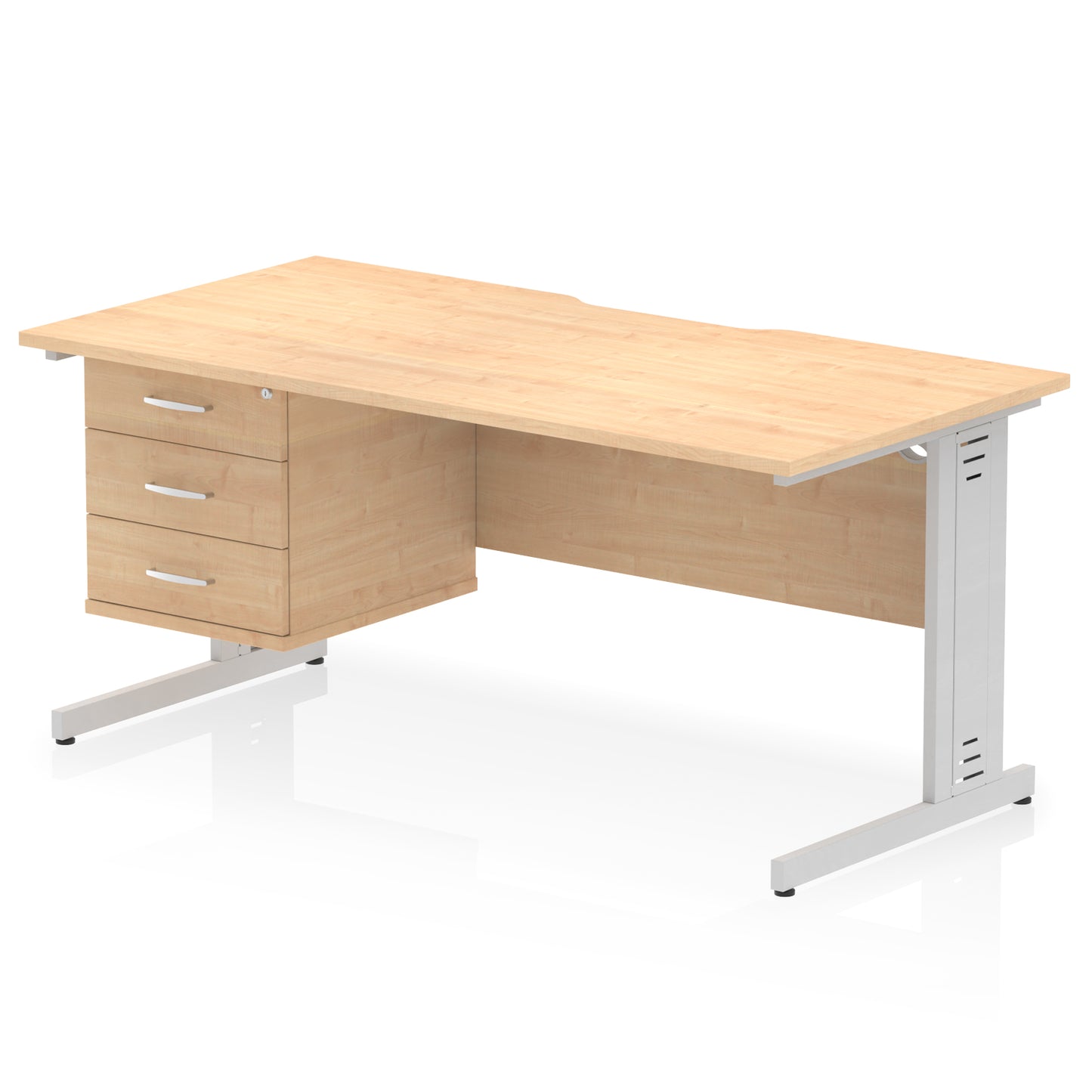 Impulse Scalloped Edge Cable Managed Straight Desk With Single Fixed Pedestal - 1600mm - Multiple Colour Options