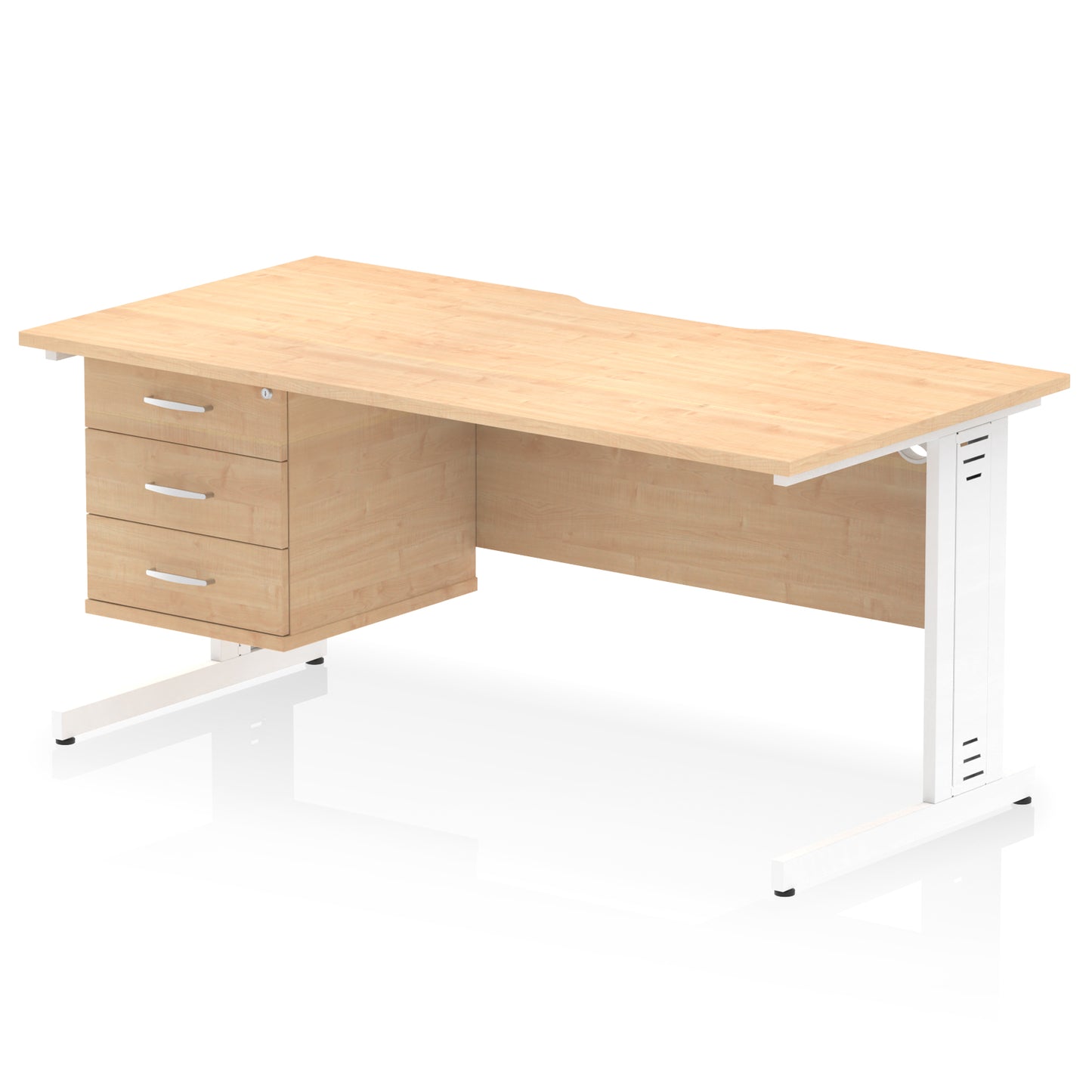Impulse Scalloped Edge Cable Managed Straight Desk With Single Fixed Pedestal - 1600mm - Multiple Colour Options