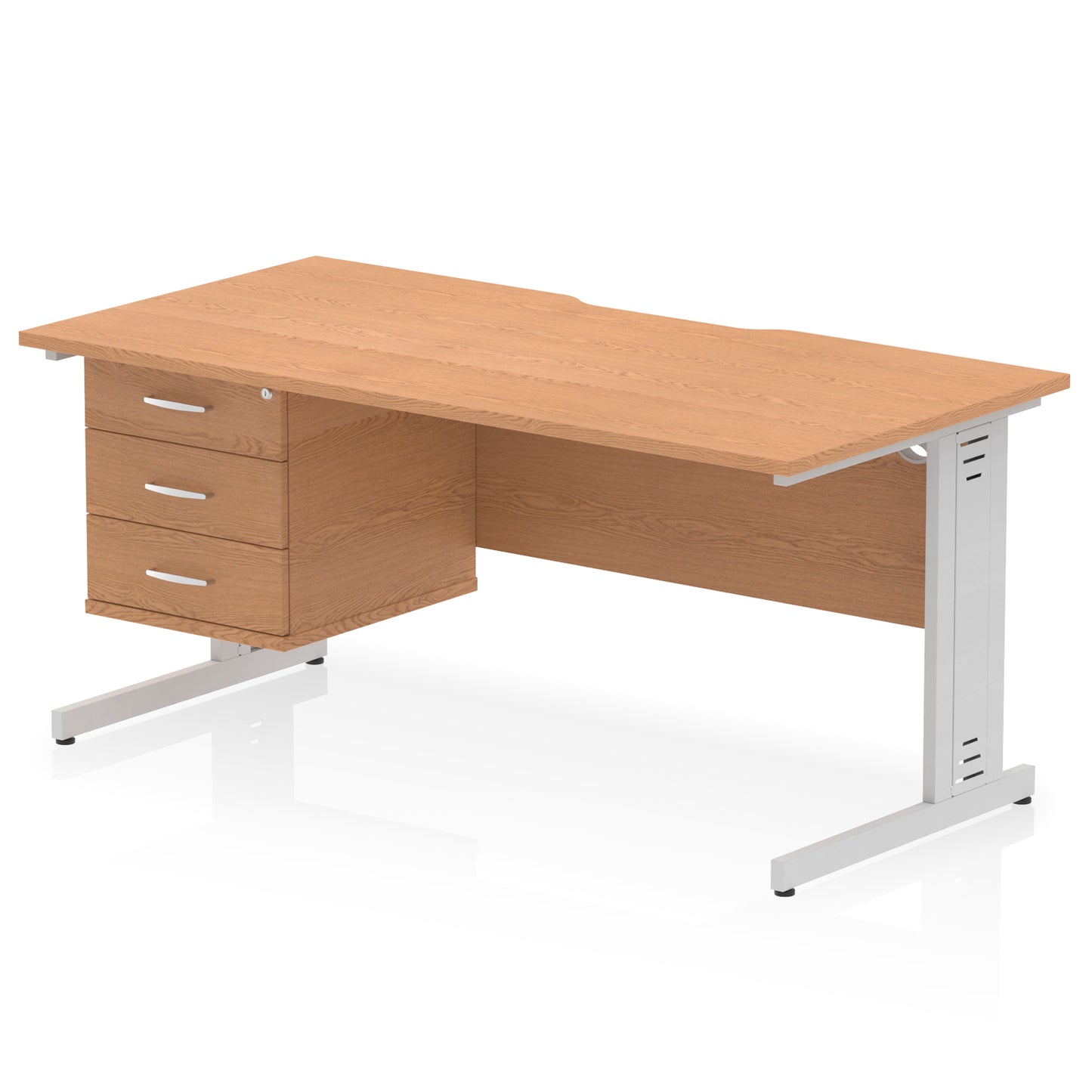Impulse Scalloped Edge Cable Managed Straight Desk With Single Fixed Pedestal - 1600mm - Multiple Colour Options