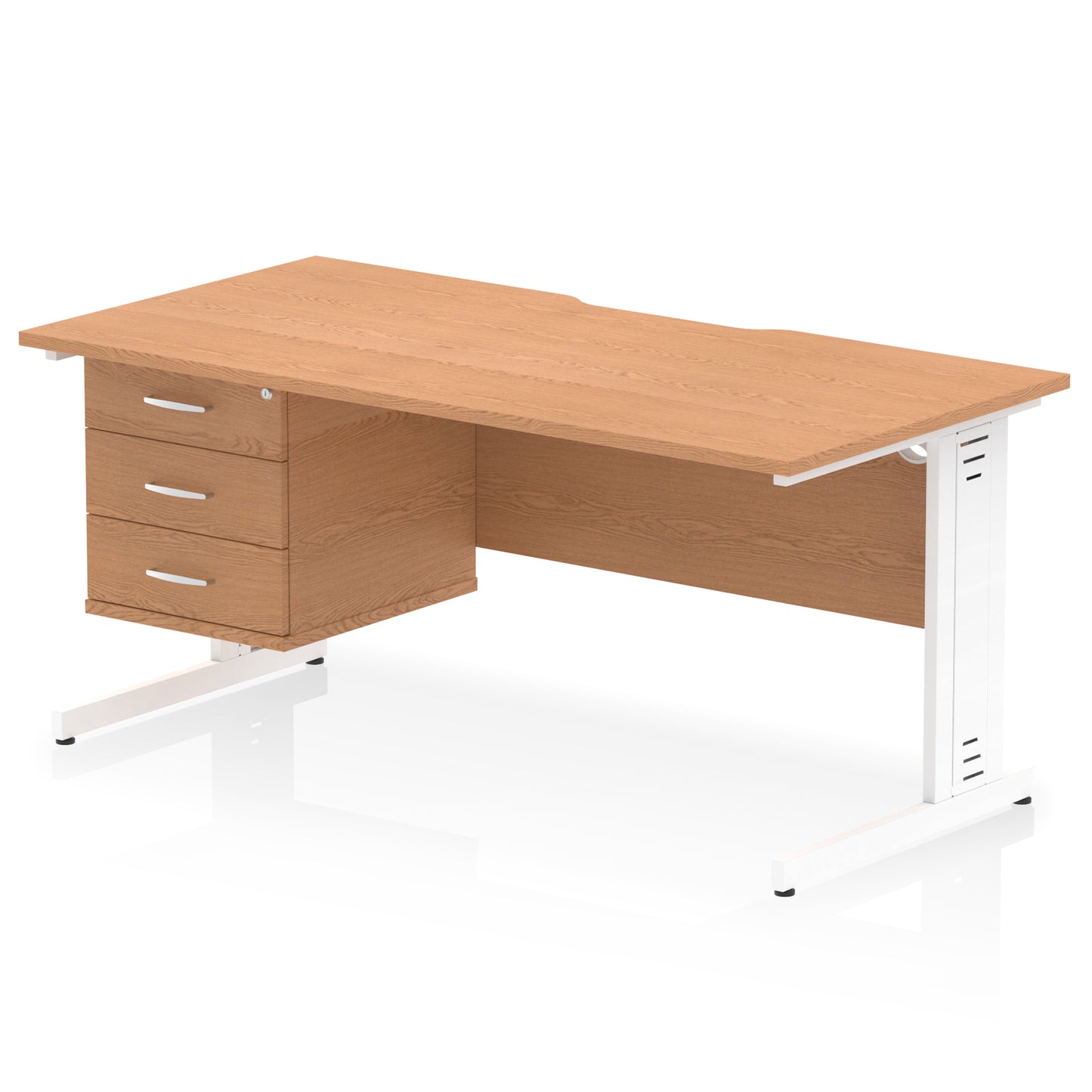 Impulse Scalloped Edge Cable Managed Straight Desk With Single Fixed Pedestal - 1600mm - Multiple Colour Options