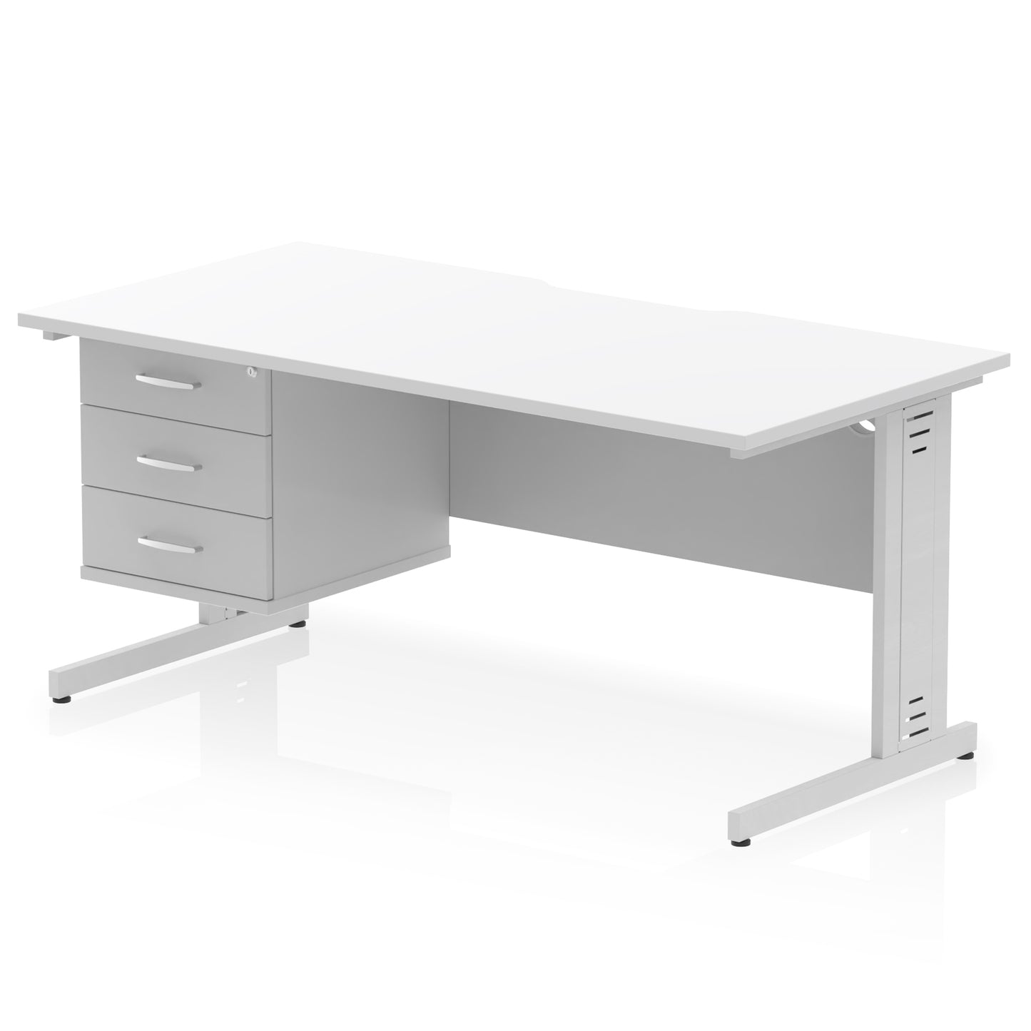 Impulse Scalloped Edge Cable Managed Straight Desk With Single Fixed Pedestal - 1600mm - Multiple Colour Options