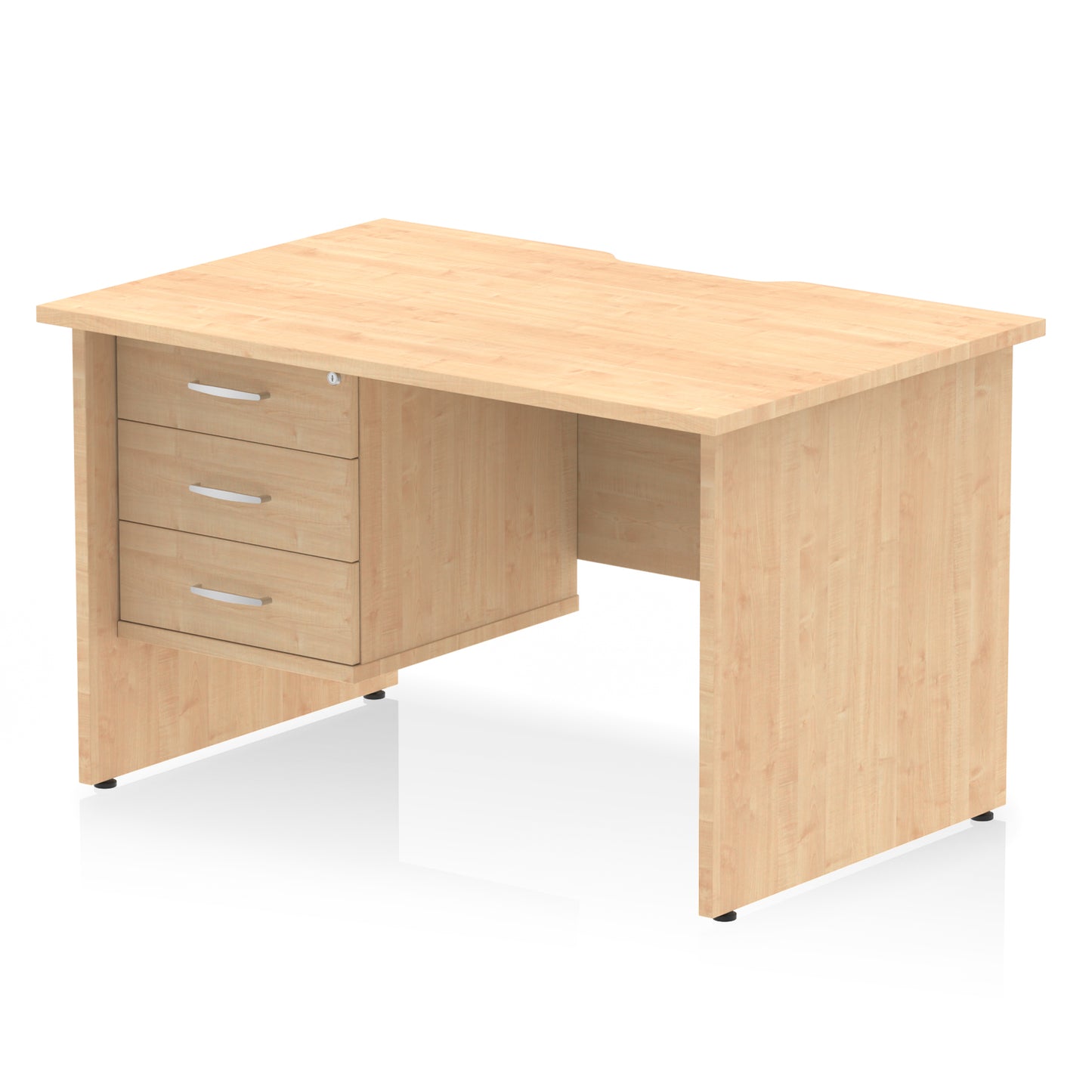 Impulse Scalloped Edge Panel End Straight Desk With Single Fixed Pedestal - 1200mm - Multiple Colour Options