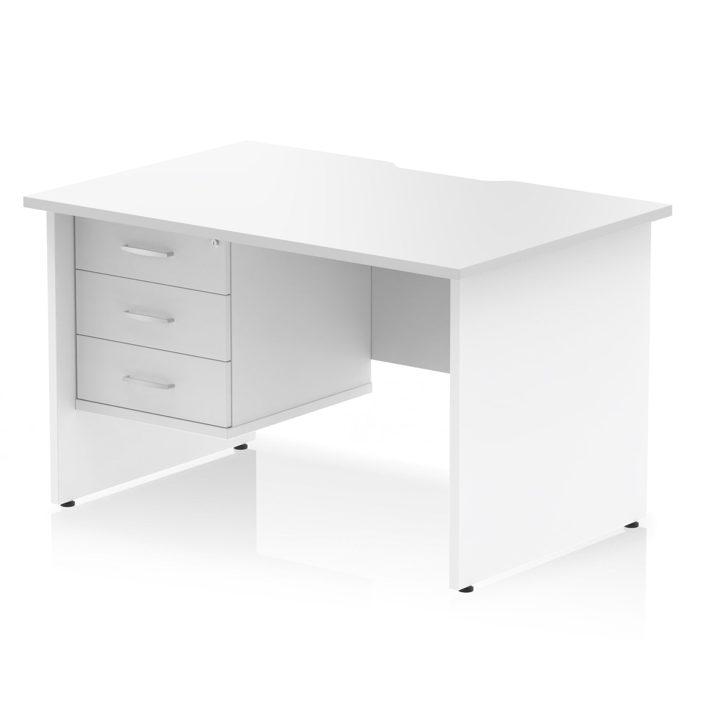 Impulse Scalloped Edge Panel End Straight Desk With Single Fixed Pedestal - 1200mm - Multiple Colour Options