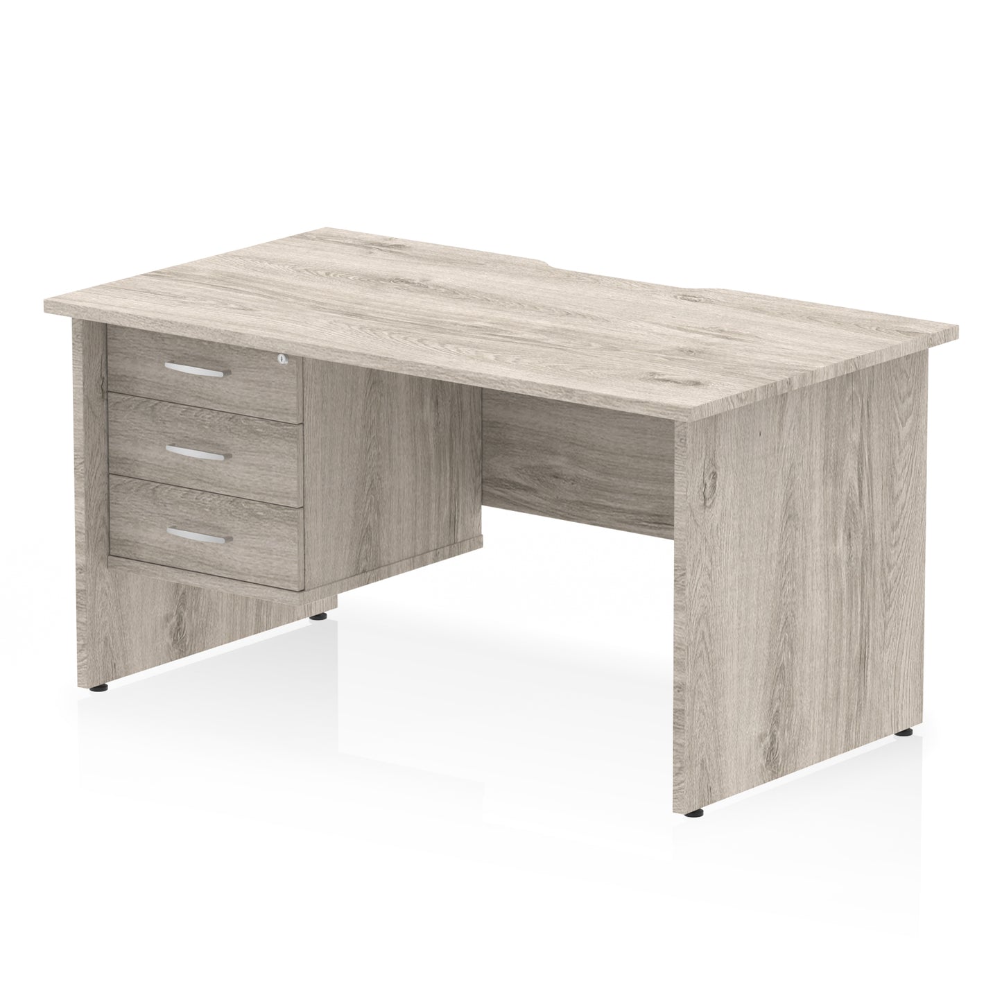 Impulse Scalloped Edge Panel End Straight Desk With Single Fixed Pedestal - 1400mm - Multiple Colour Options