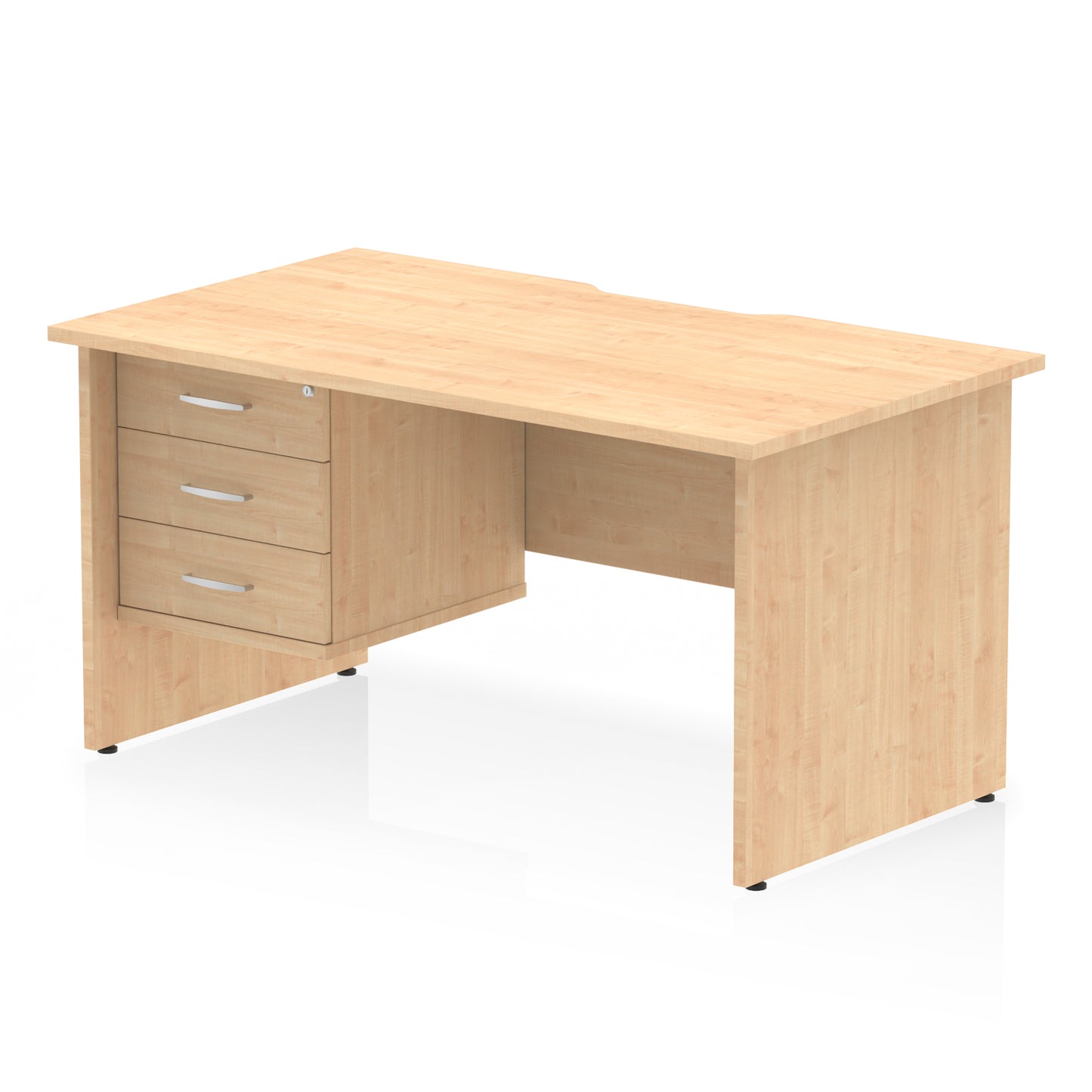 Impulse Scalloped Edge Panel End Straight Desk With Single Fixed Pedestal - 1400mm - Multiple Colour Options