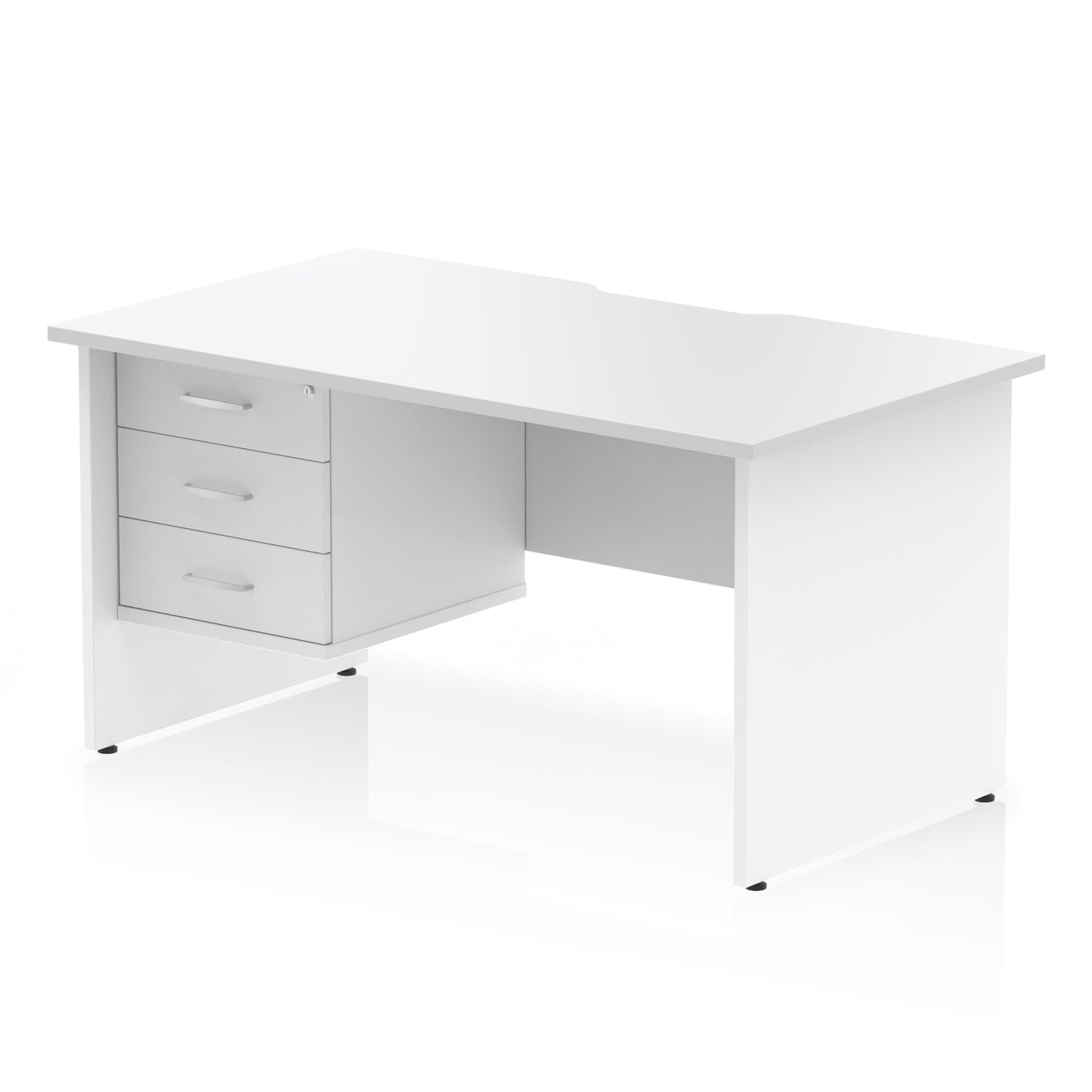 Impulse Scalloped Edge Panel End Straight Desk With Single Fixed Pedestal - 1400mm - Multiple Colour Options