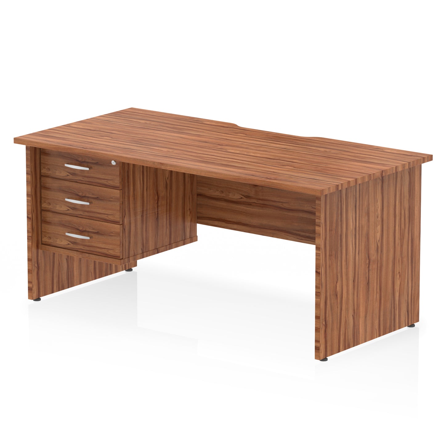 Impulse Scalloped Edge Panel End Straight Desk With Single Fixed Pedestal - 1600mm - Multiple Colour Options