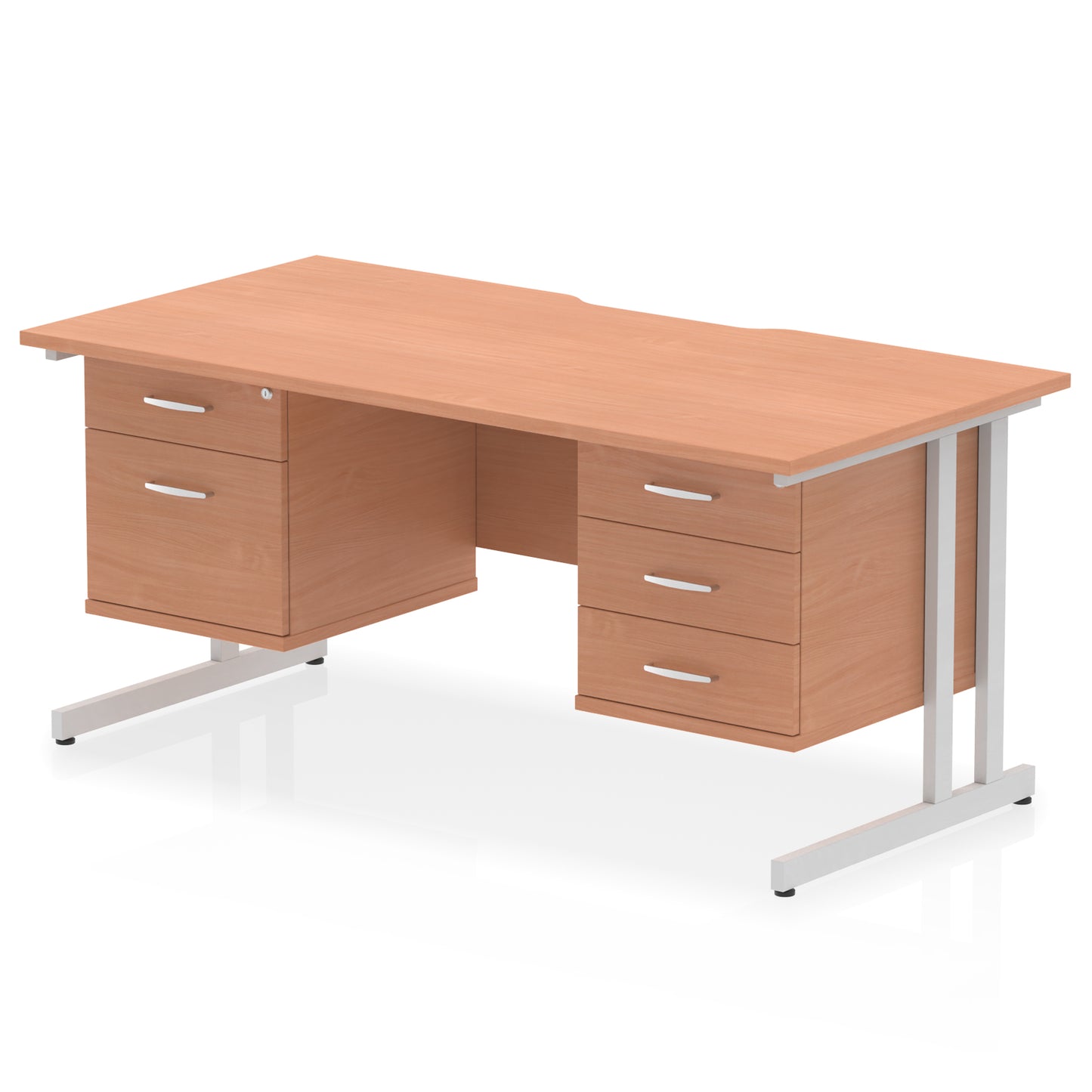 Impulse Scalloped Edge Cantilever Straight Desk With Two Fixed Pedestal - 1600mm - Multiple Colour Options