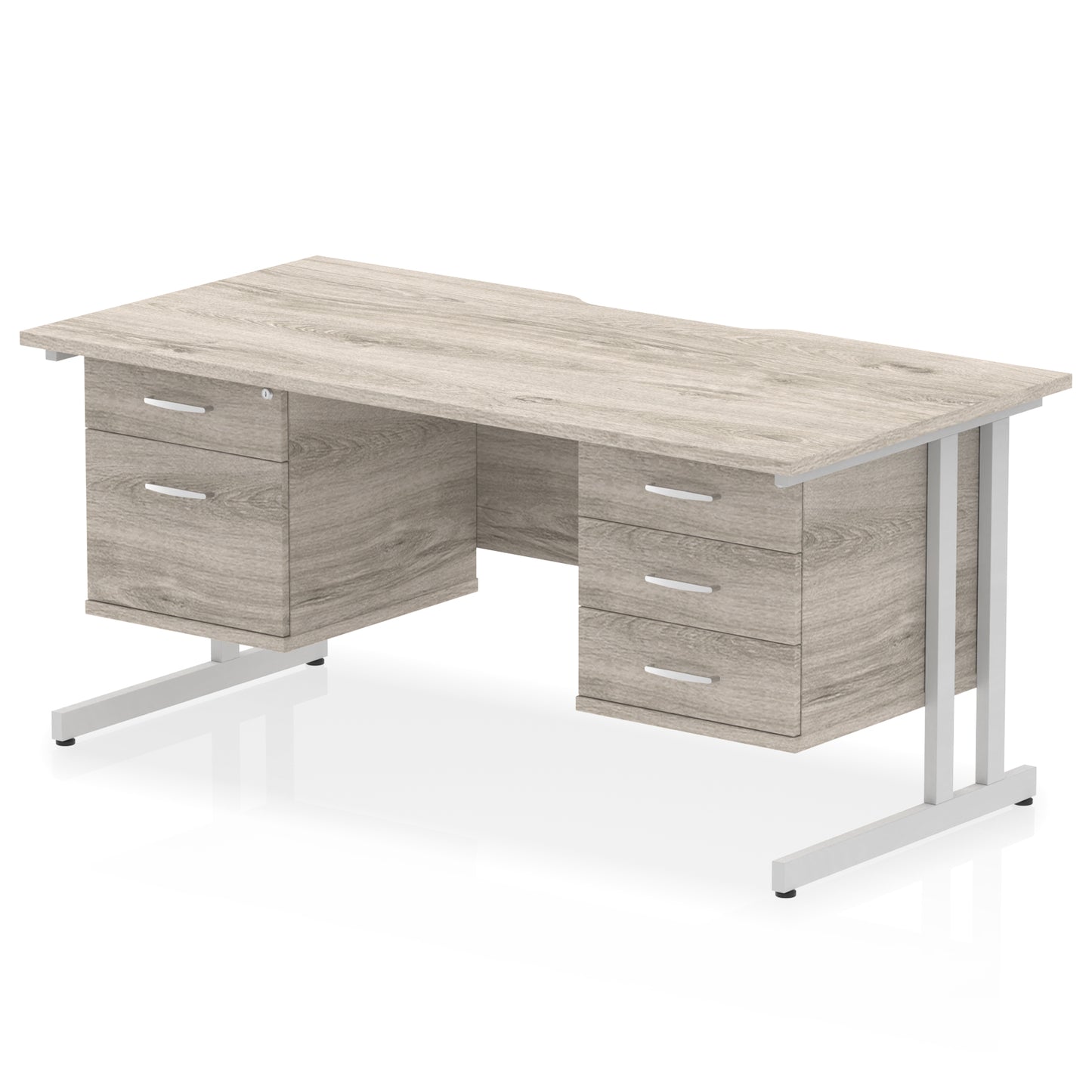 Impulse Scalloped Edge Cantilever Straight Desk With Two Fixed Pedestal - 1600mm - Multiple Colour Options
