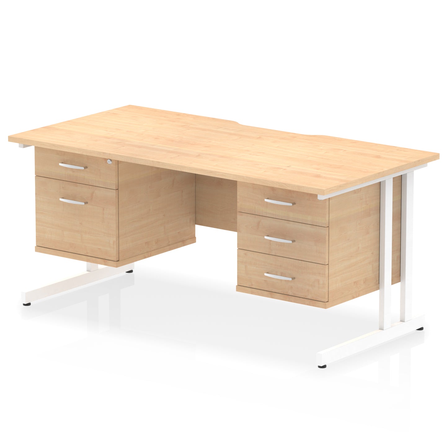 Impulse Scalloped Edge Cantilever Straight Desk With Two Fixed Pedestal - 1600mm - Multiple Colour Options