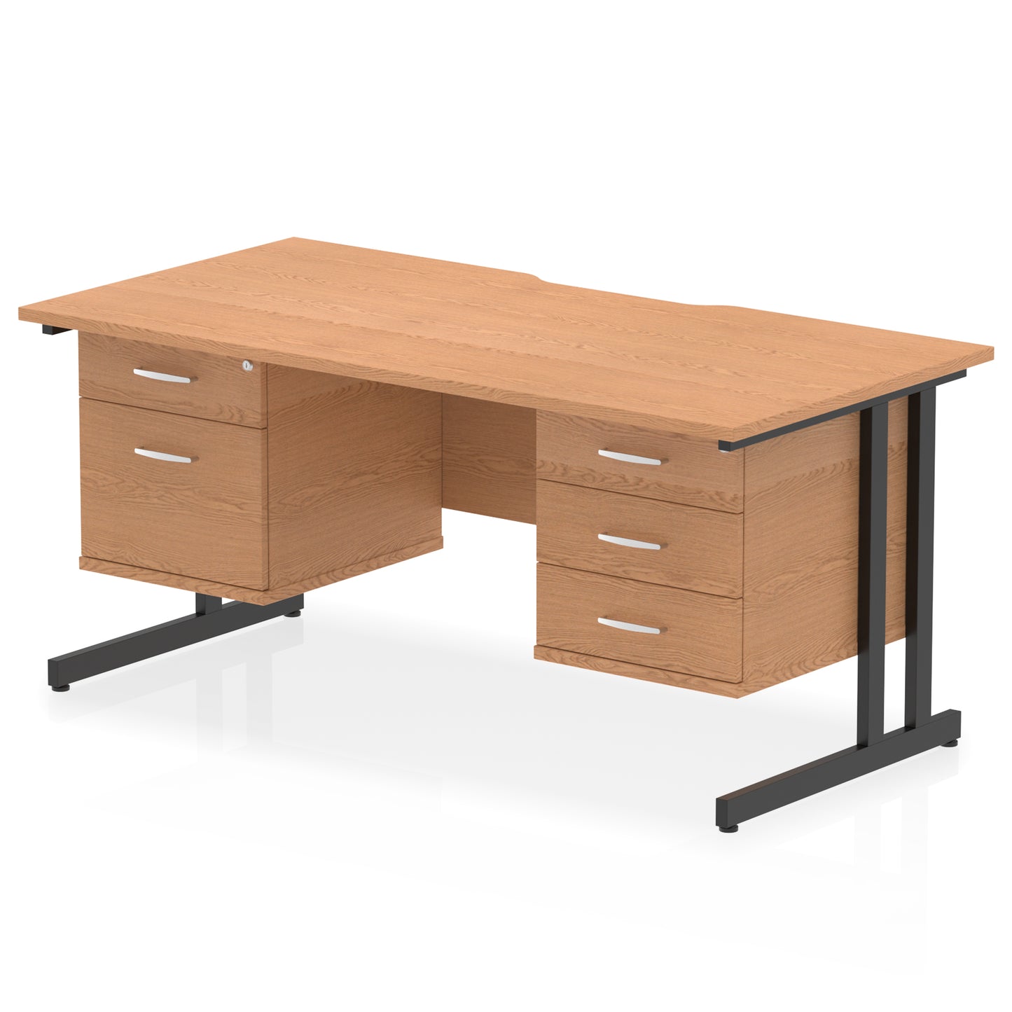 Impulse Scalloped Edge Cantilever Straight Desk With Two Fixed Pedestal - 1600mm - Multiple Colour Options