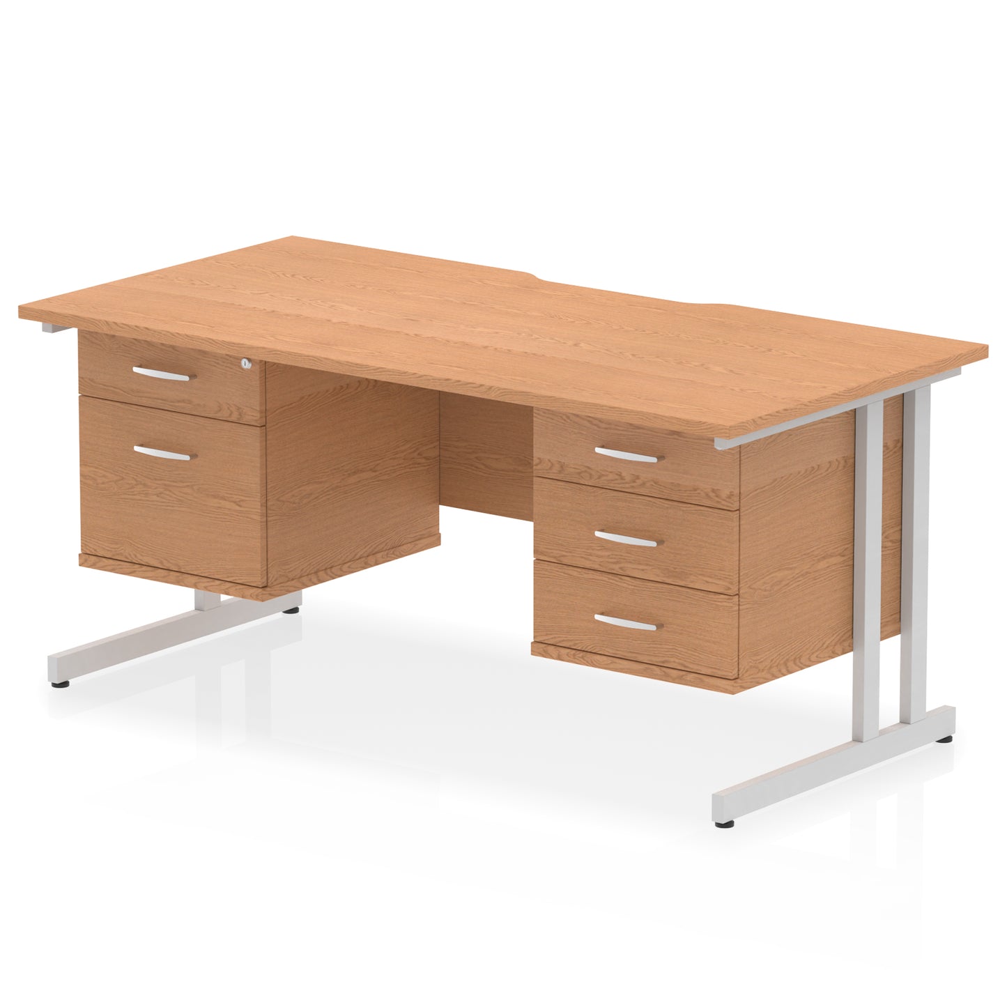 Impulse Scalloped Edge Cantilever Straight Desk With Two Fixed Pedestal - 1600mm - Multiple Colour Options
