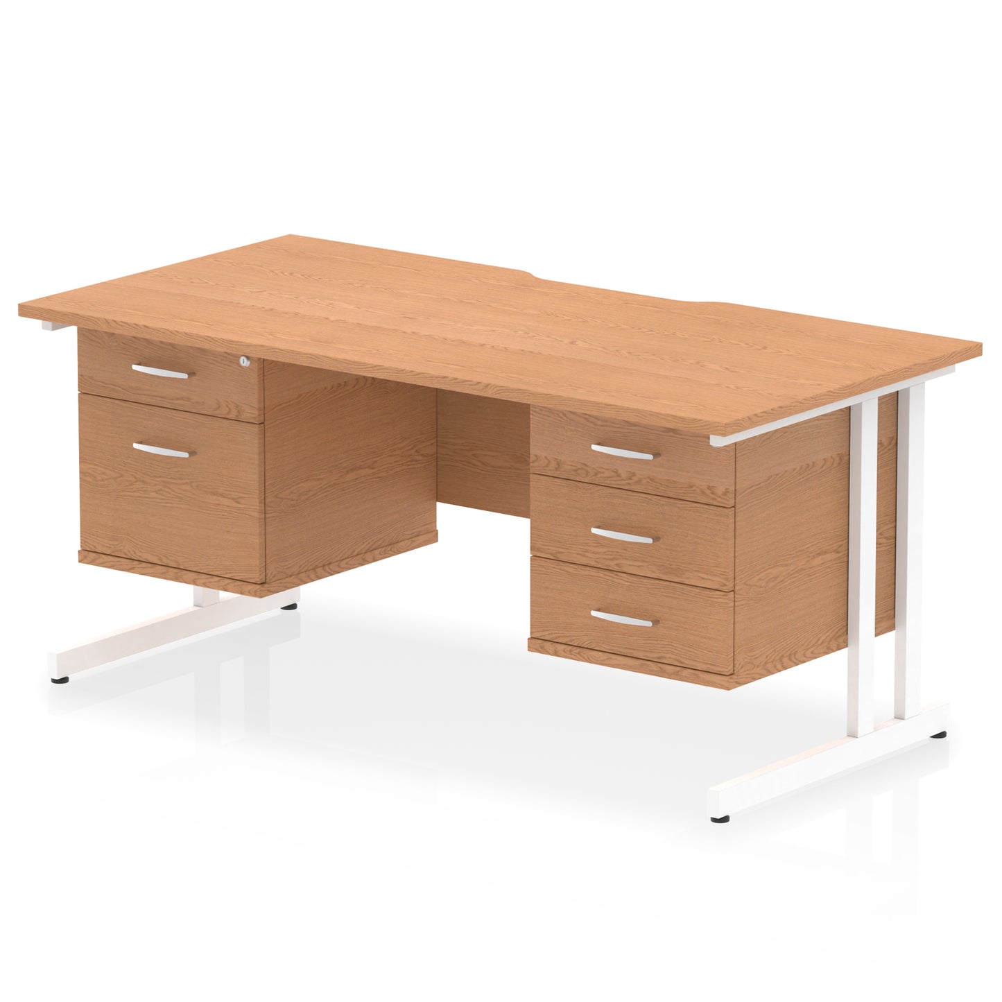 Impulse Scalloped Edge Cantilever Straight Desk With Two Fixed Pedestal - 1600mm - Multiple Colour Options