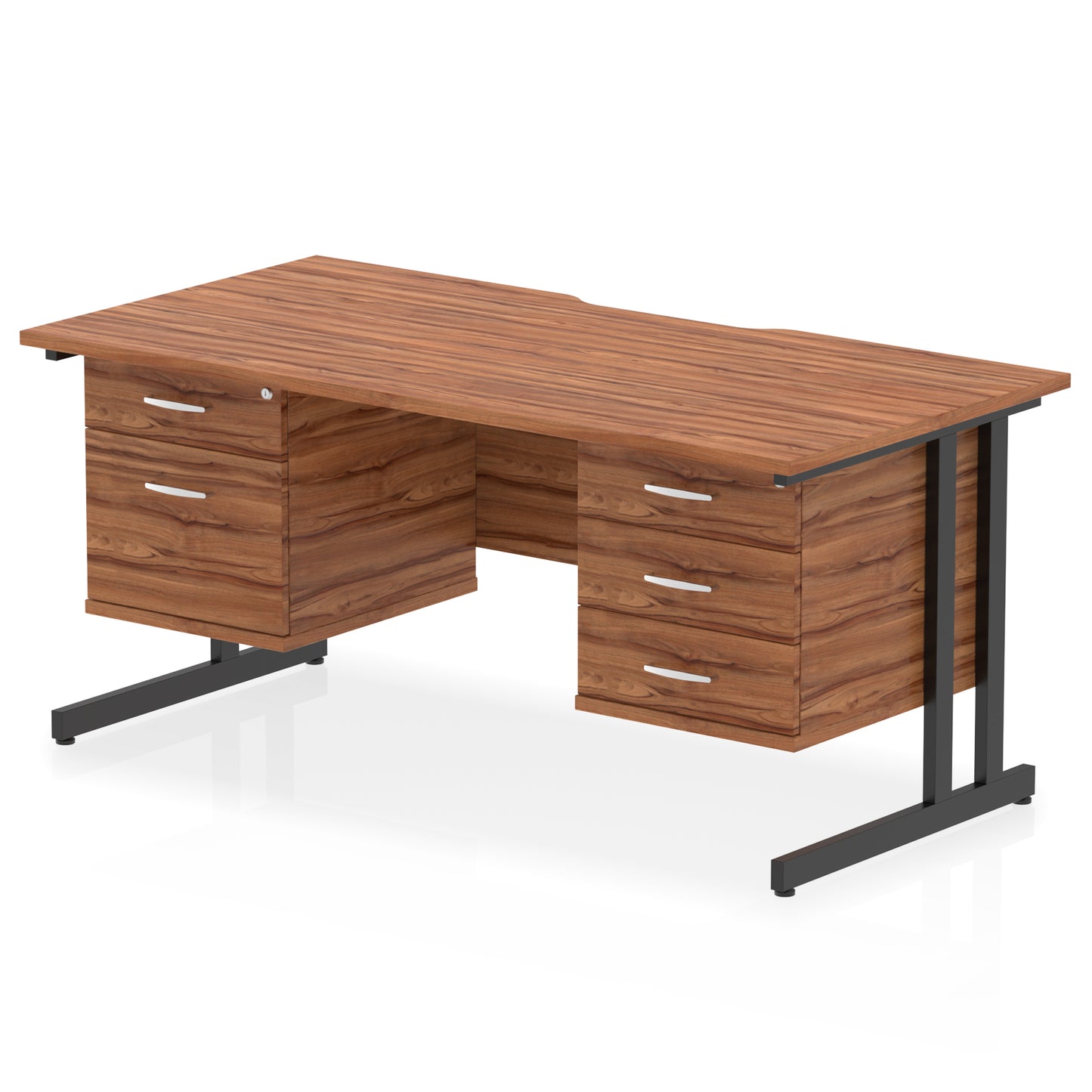 Impulse Scalloped Edge Cantilever Straight Desk With Two Fixed Pedestal - 1600mm - Multiple Colour Options