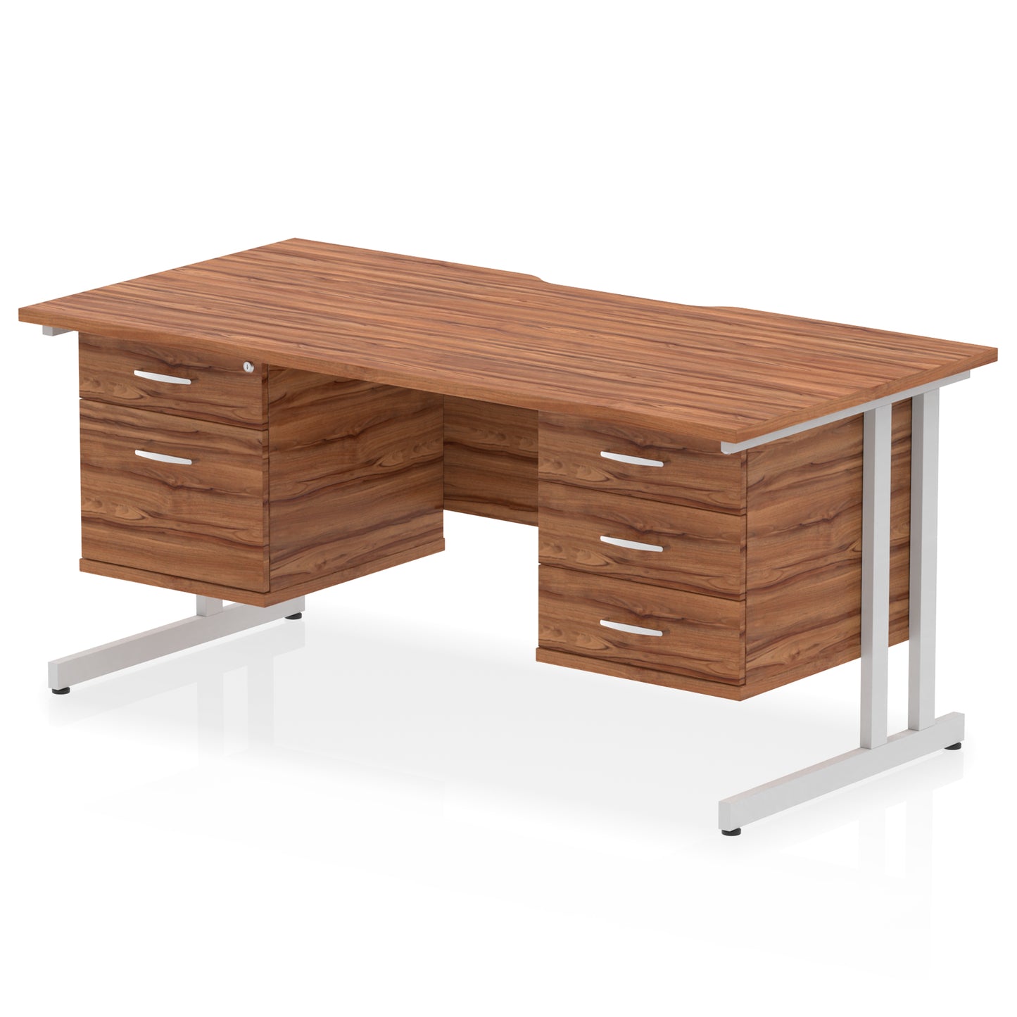 Impulse Scalloped Edge Cantilever Straight Desk With Two Fixed Pedestal - 1600mm - Multiple Colour Options