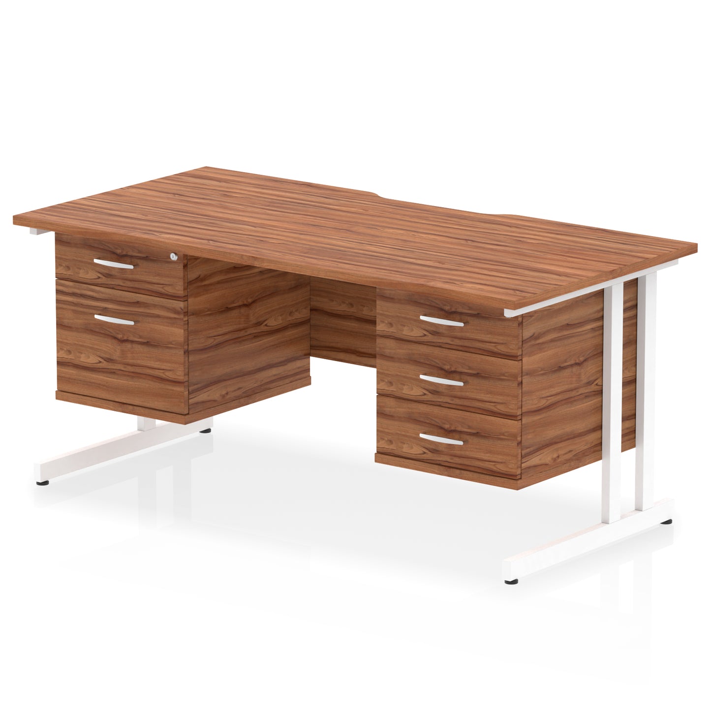 Impulse Scalloped Edge Cantilever Straight Desk With Two Fixed Pedestal - 1600mm - Multiple Colour Options