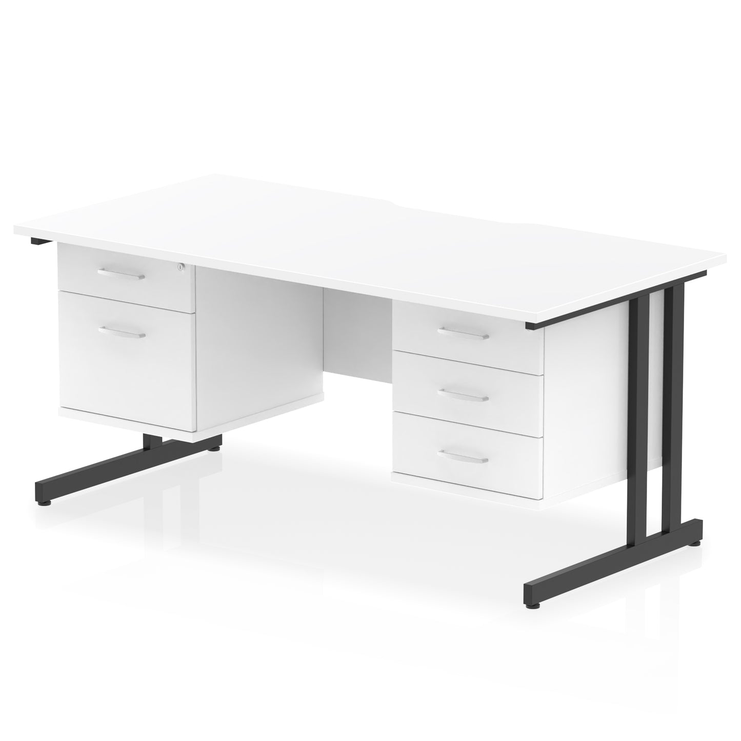 Impulse Scalloped Edge Cantilever Straight Desk With Two Fixed Pedestal - 1600mm - Multiple Colour Options