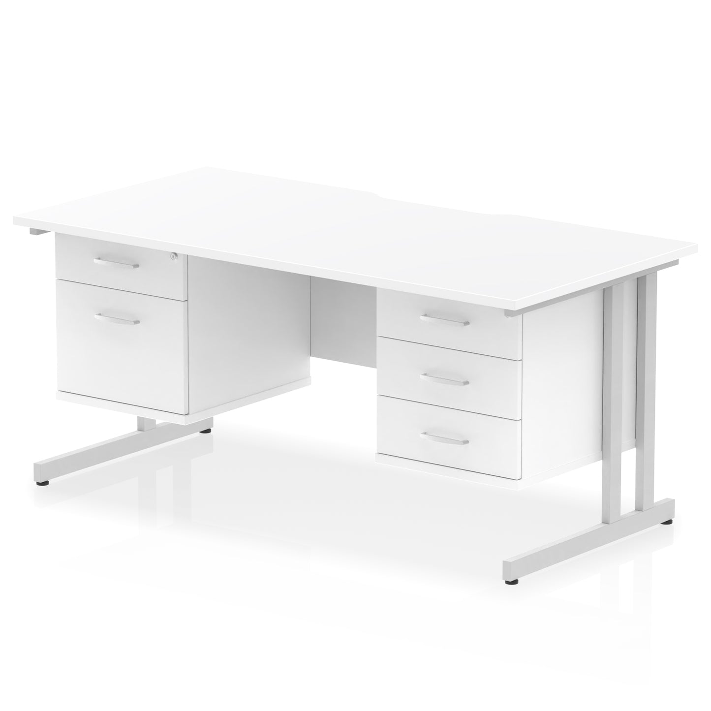 Impulse Scalloped Edge Cantilever Straight Desk With Two Fixed Pedestal - 1600mm - Multiple Colour Options