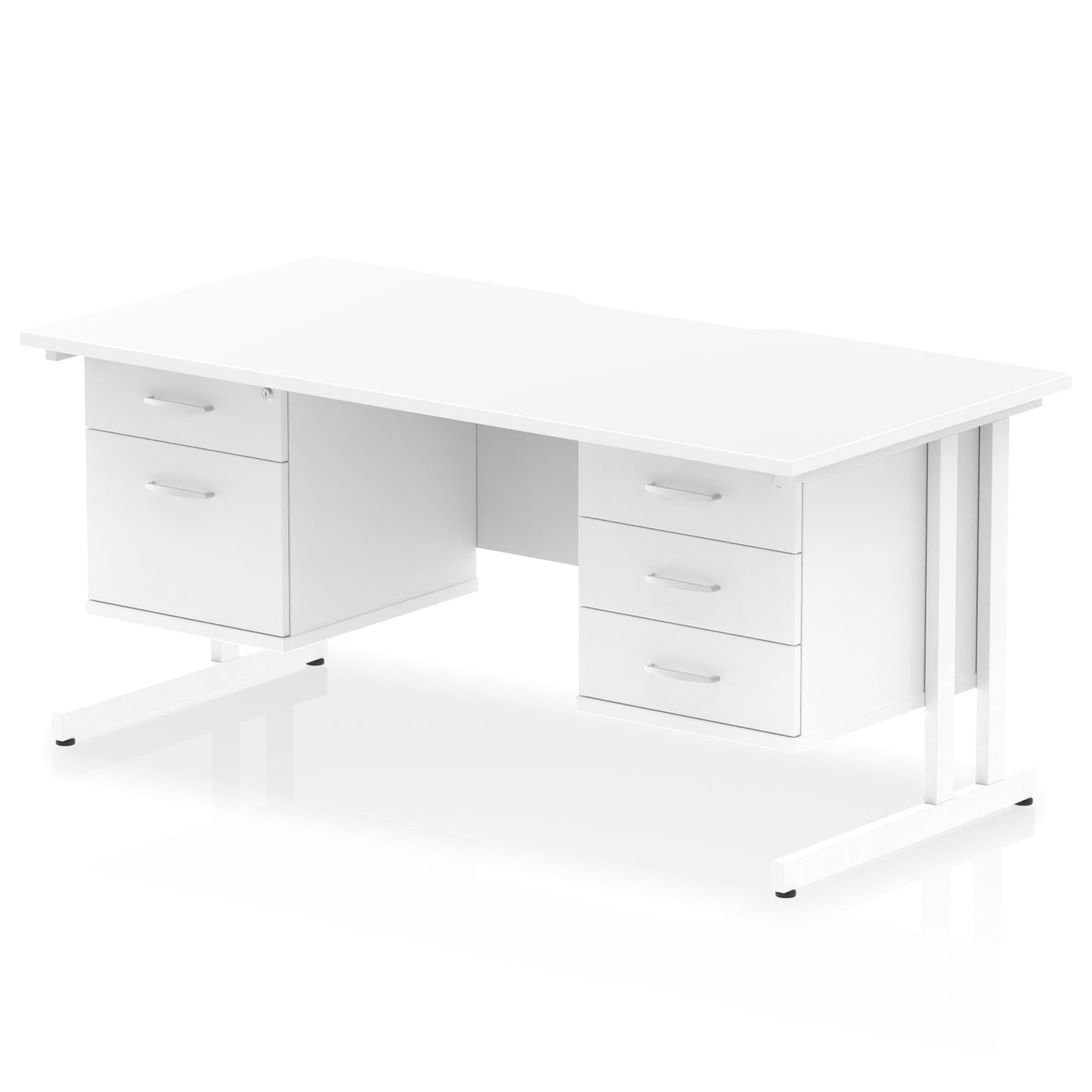 Impulse Scalloped Edge Cantilever Straight Desk With Two Fixed Pedestal - 1600mm - Multiple Colour Options