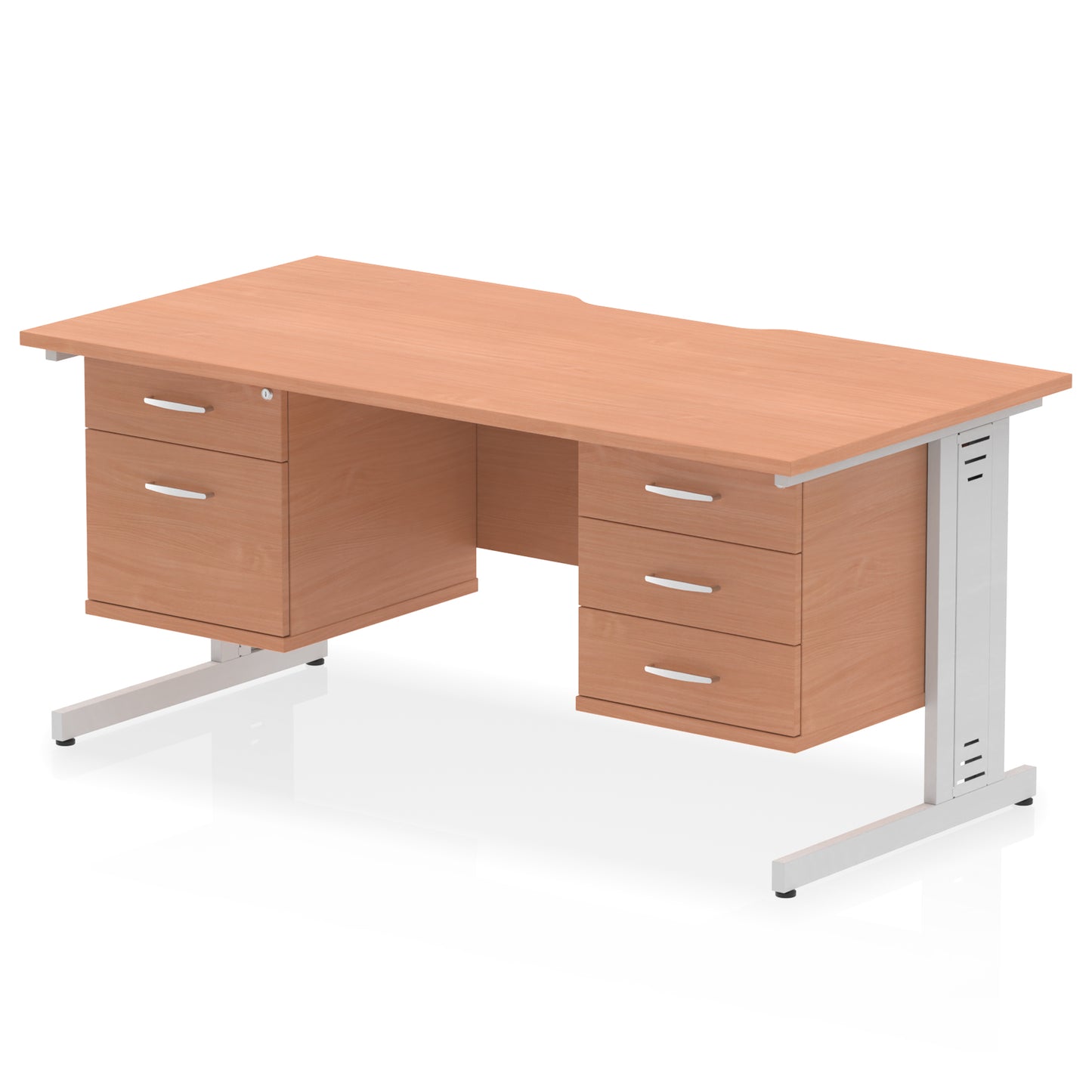 Impulse Scalloped Edge Cable Managed Straight Desk With Two Fixed Pedestal - 1600mm - Multiple Colour Options
