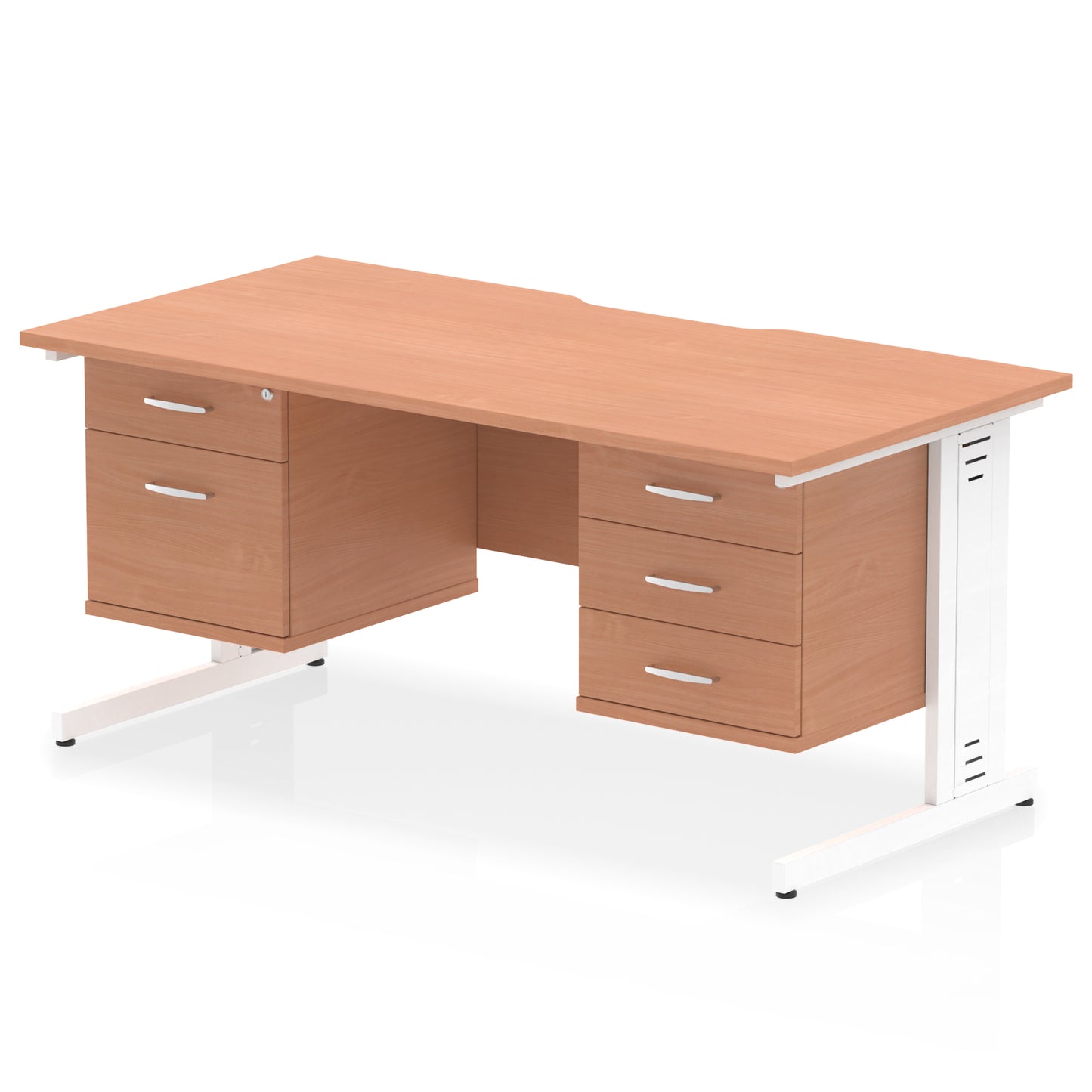 Impulse Scalloped Edge Cable Managed Straight Desk With Two Fixed Pedestal - 1600mm - Multiple Colour Options
