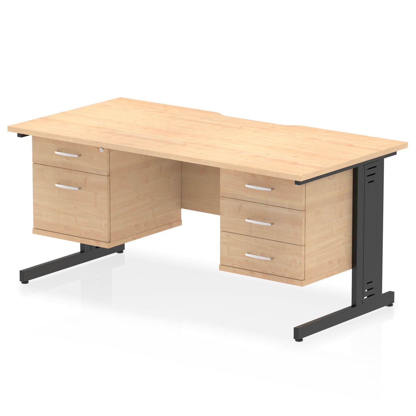 Impulse Scalloped Edge Cable Managed Straight Desk With Two Fixed Pedestal - 1600mm - Multiple Colour Options