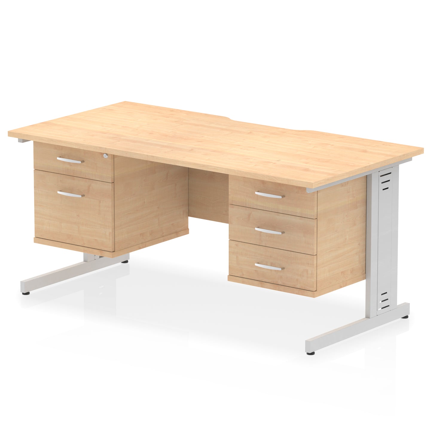 Impulse Scalloped Edge Cable Managed Straight Desk With Two Fixed Pedestal - 1600mm - Multiple Colour Options