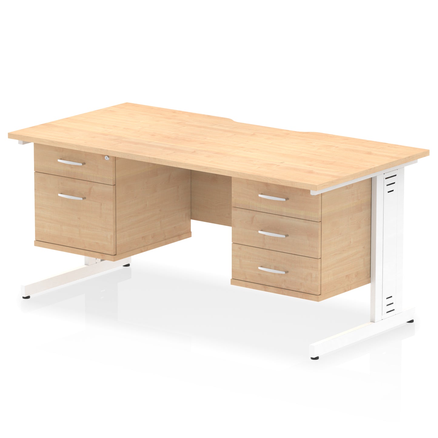 Impulse Scalloped Edge Cable Managed Straight Desk With Two Fixed Pedestal - 1600mm - Multiple Colour Options