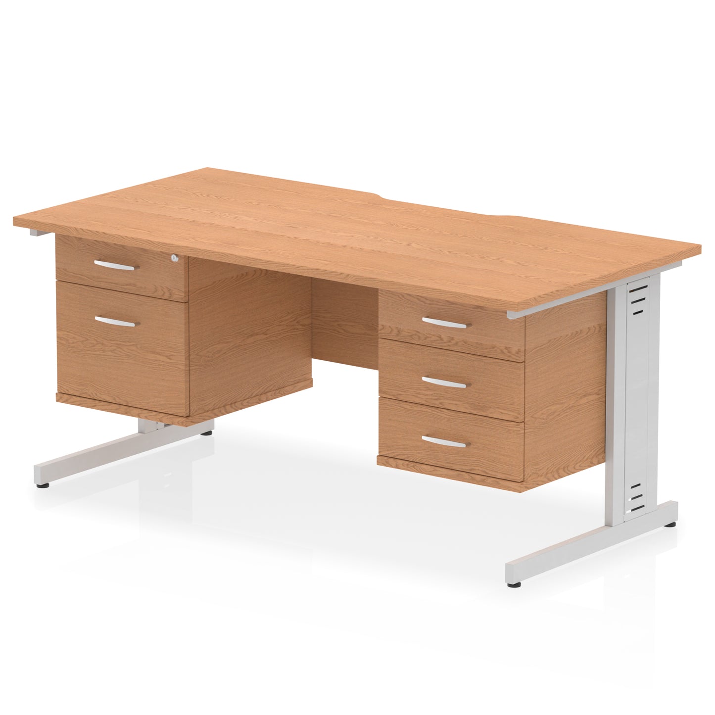 Impulse Scalloped Edge Cable Managed Straight Desk With Two Fixed Pedestal - 1600mm - Multiple Colour Options