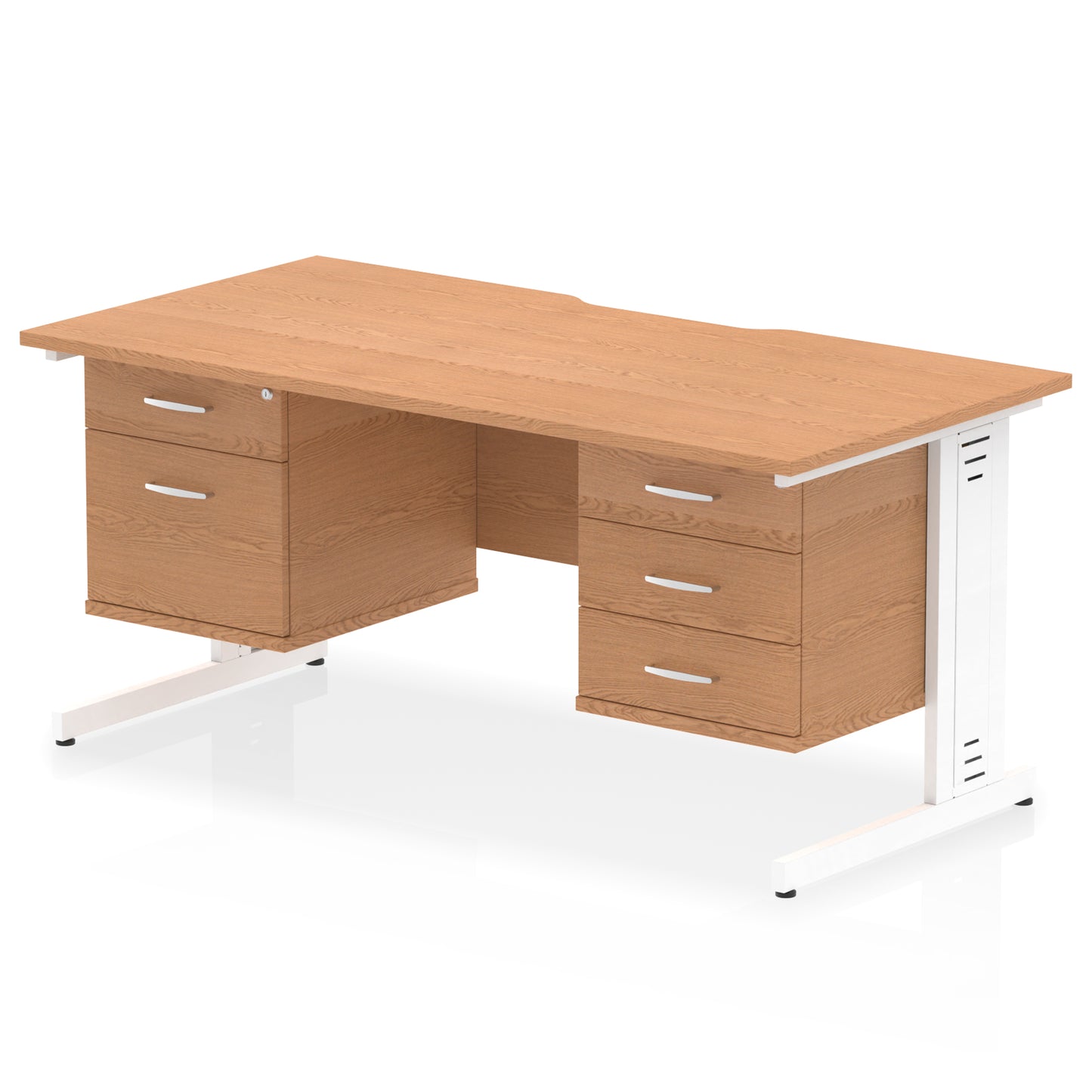 Impulse Scalloped Edge Cable Managed Straight Desk With Two Fixed Pedestal - 1600mm - Multiple Colour Options