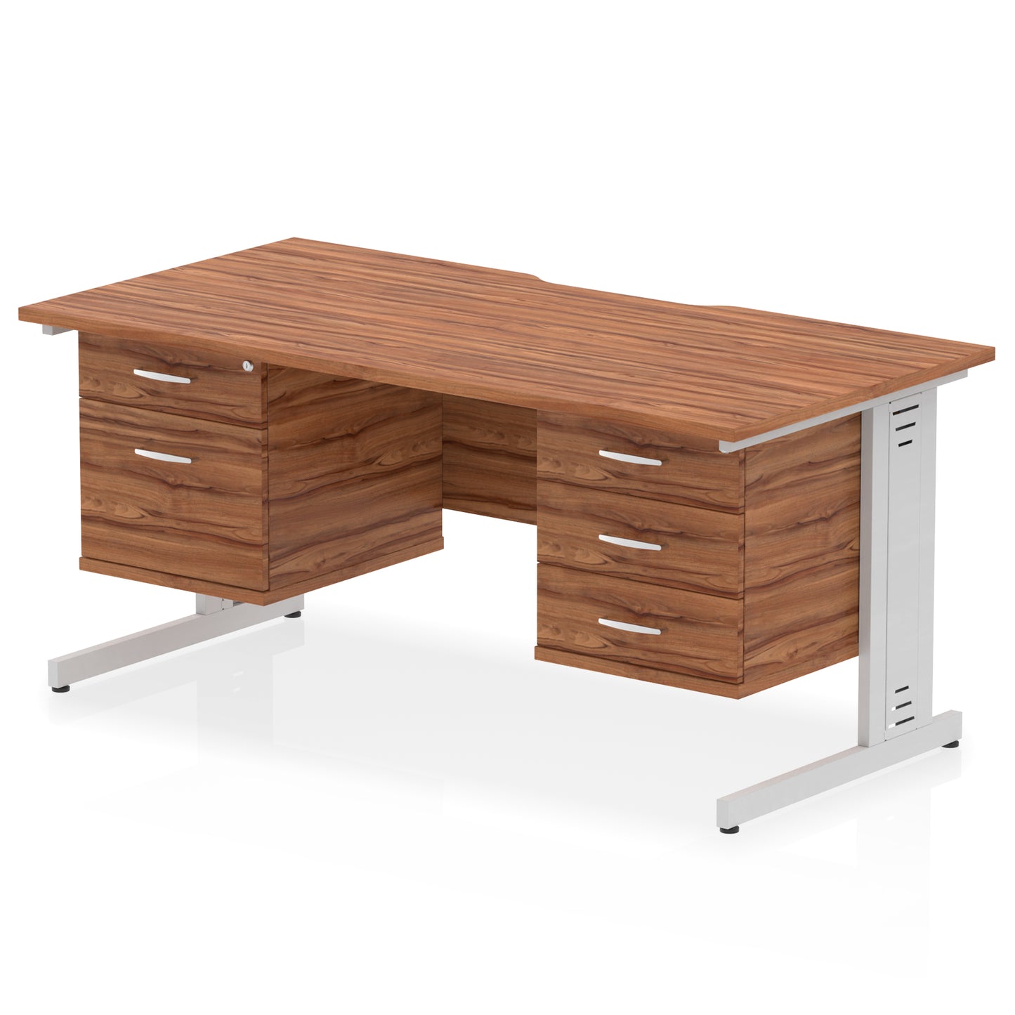 Impulse Scalloped Edge Cable Managed Straight Desk With Two Fixed Pedestal - 1600mm - Multiple Colour Options
