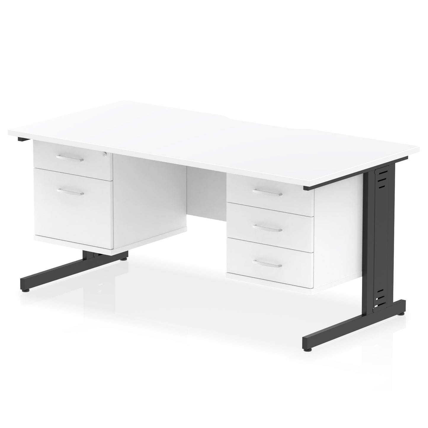 Impulse Scalloped Edge Cable Managed Straight Desk With Two Fixed Pedestal - 1600mm - Multiple Colour Options