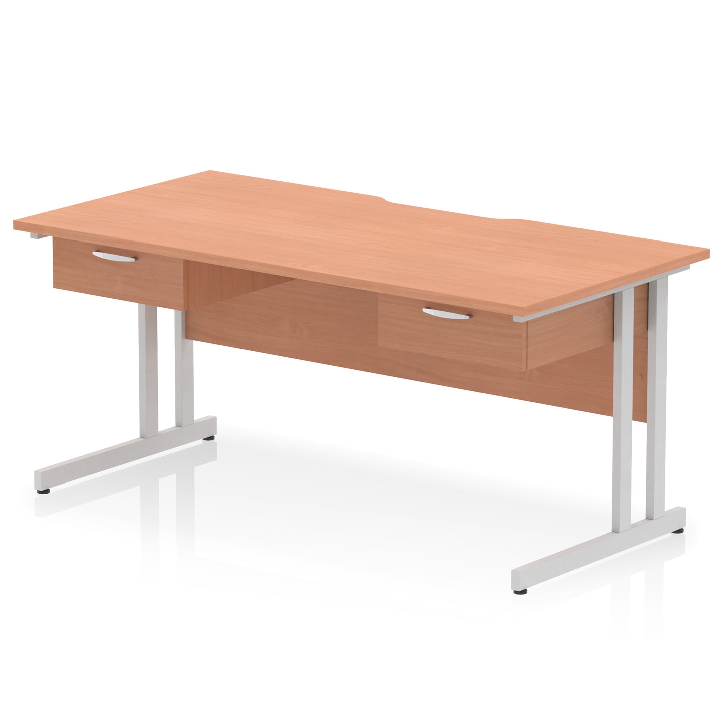 Impulse Scalloped Edge Cantilever Straight Desk With 2x One Drawer Fixed Pedestals - 1600mm - Multiple Colour Options