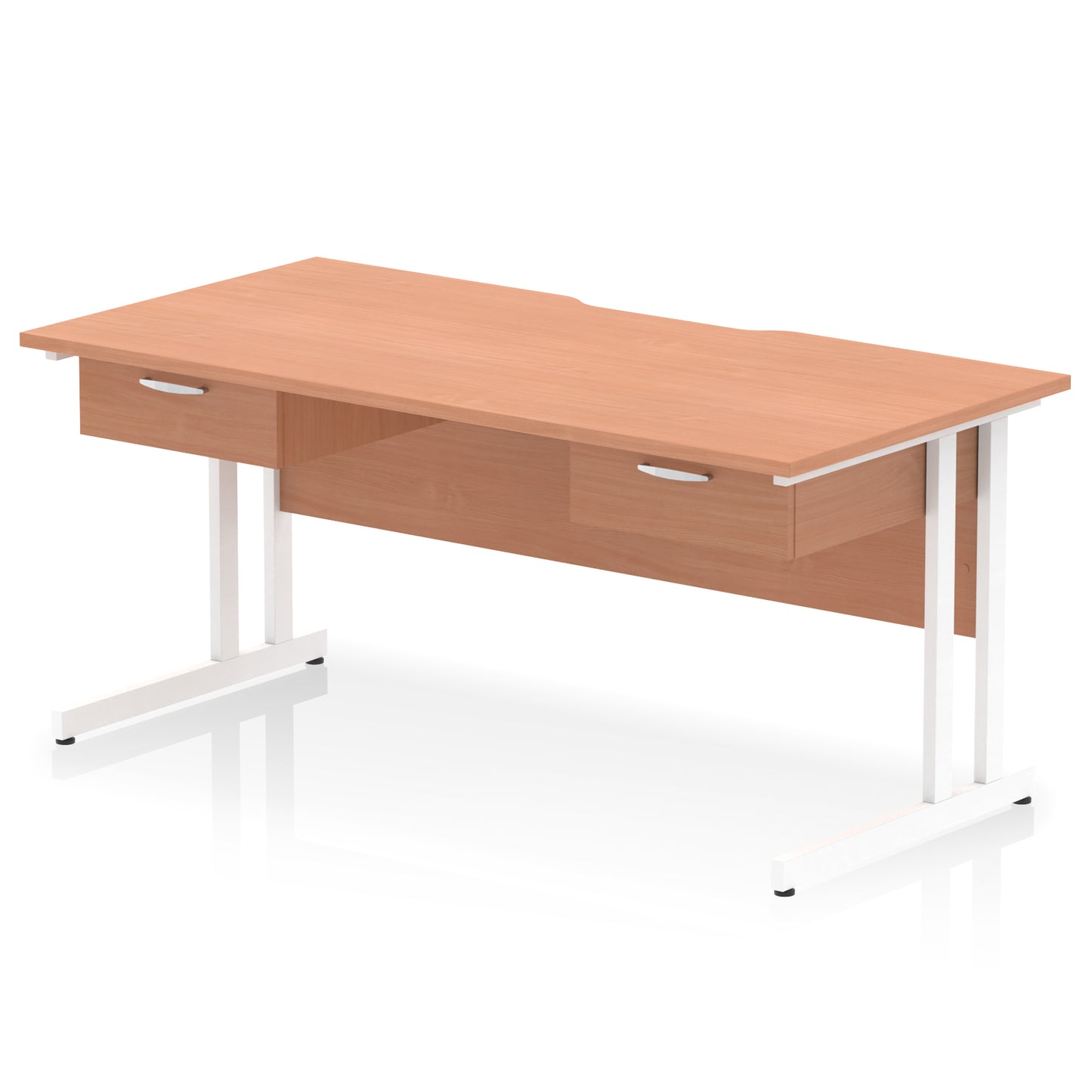 Impulse Scalloped Edge Cantilever Straight Desk With 2x One Drawer Fixed Pedestals - 1600mm - Multiple Colour Options