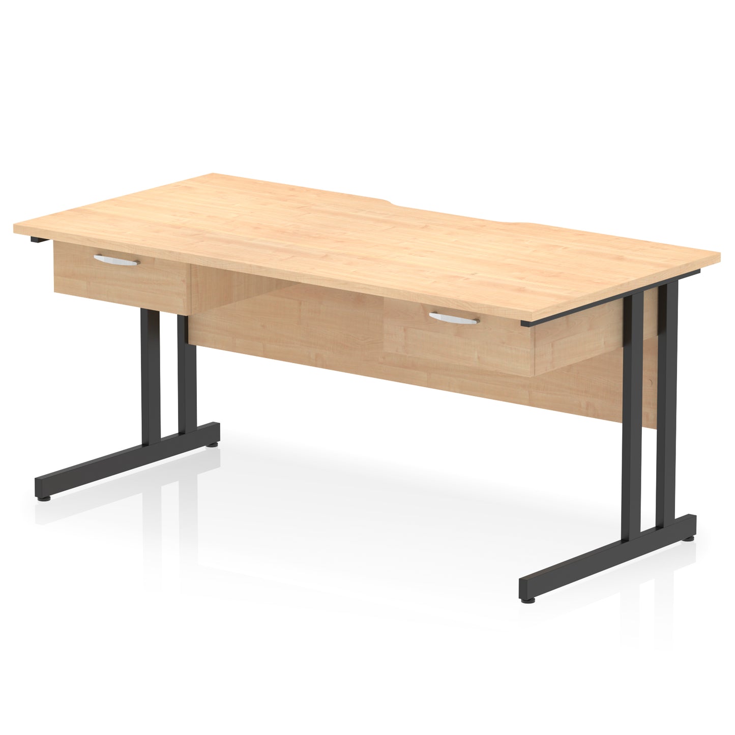 Impulse Scalloped Edge Cantilever Straight Desk With 2x One Drawer Fixed Pedestals - 1600mm - Multiple Colour Options