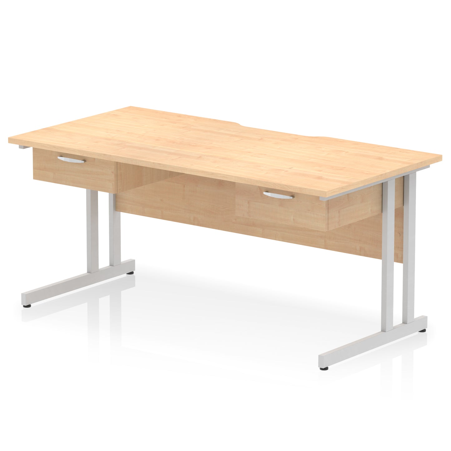 Impulse Scalloped Edge Cantilever Straight Desk With 2x One Drawer Fixed Pedestals - 1600mm - Multiple Colour Options
