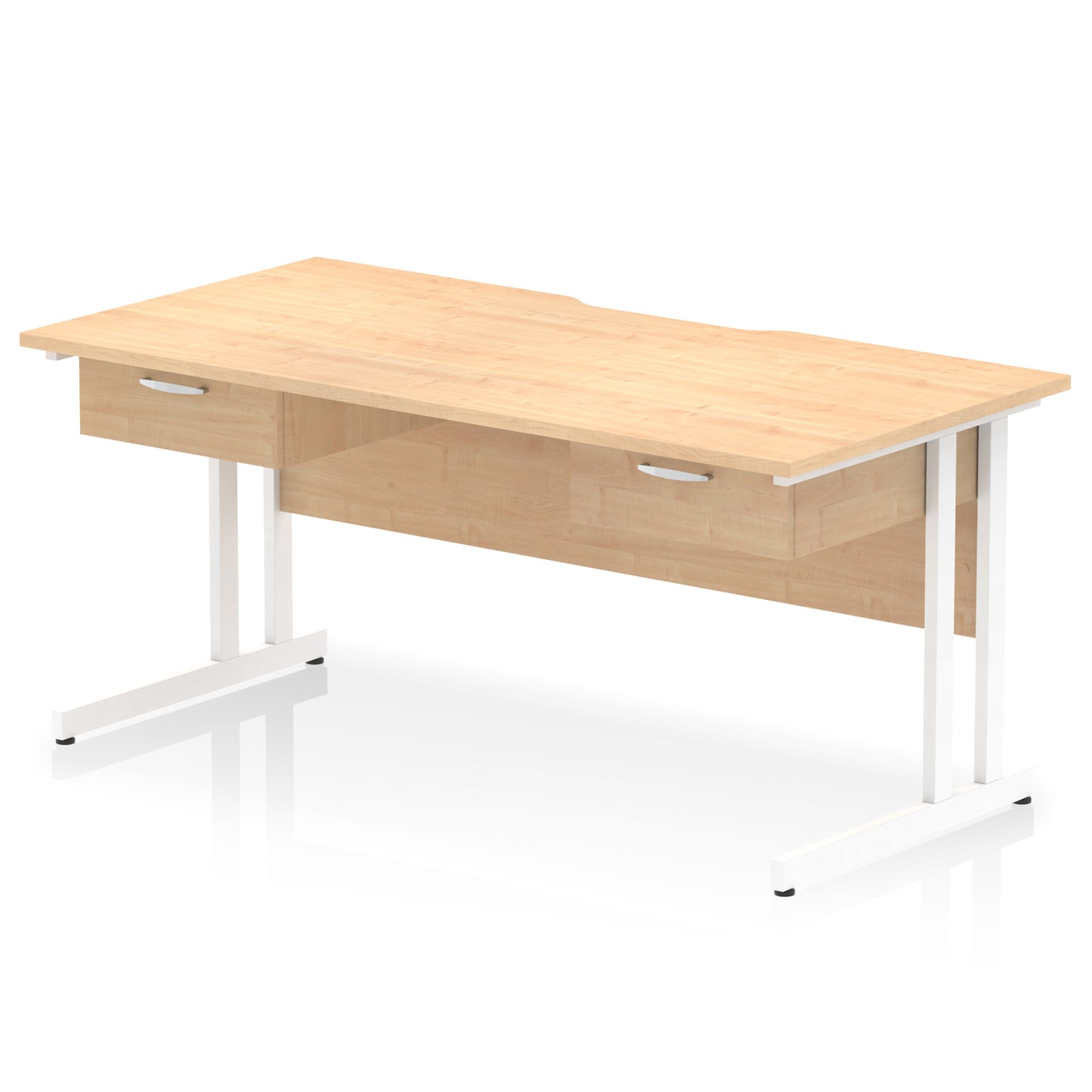 Impulse Scalloped Edge Cantilever Straight Desk With 2x One Drawer Fixed Pedestals - 1600mm - Multiple Colour Options