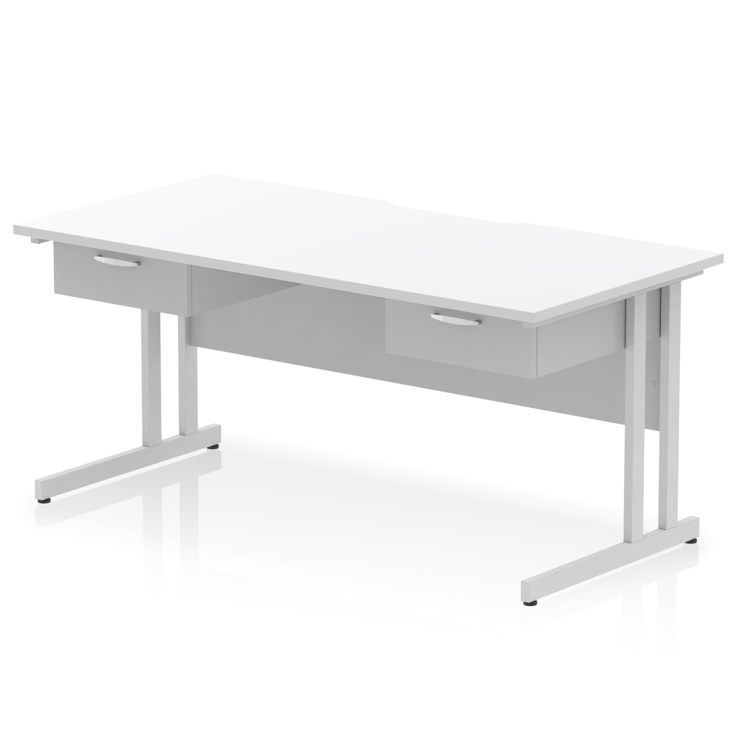 Impulse Scalloped Edge Cantilever Straight Desk With 2x One Drawer Fixed Pedestals - 1600mm - Multiple Colour Options