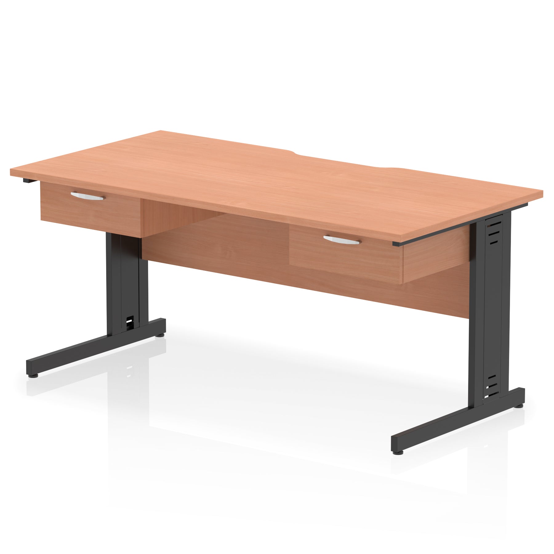 Impulse Scalloped Edge Cable Managed Straight Desk With 2x One Drawer Fixed Pedestals - 1600mm - Multiple Colour Options