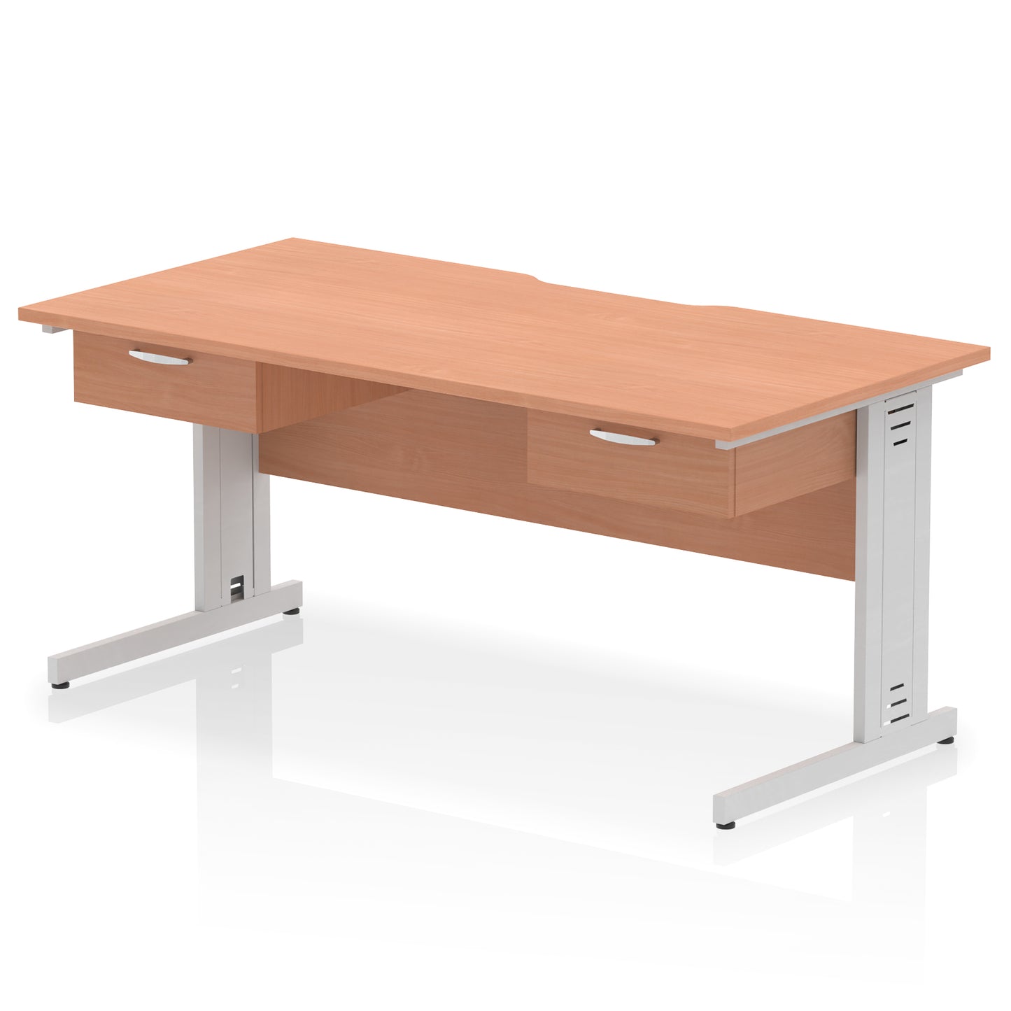 Impulse Scalloped Edge Cable Managed Straight Desk With 2x One Drawer Fixed Pedestals - 1600mm - Multiple Colour Options