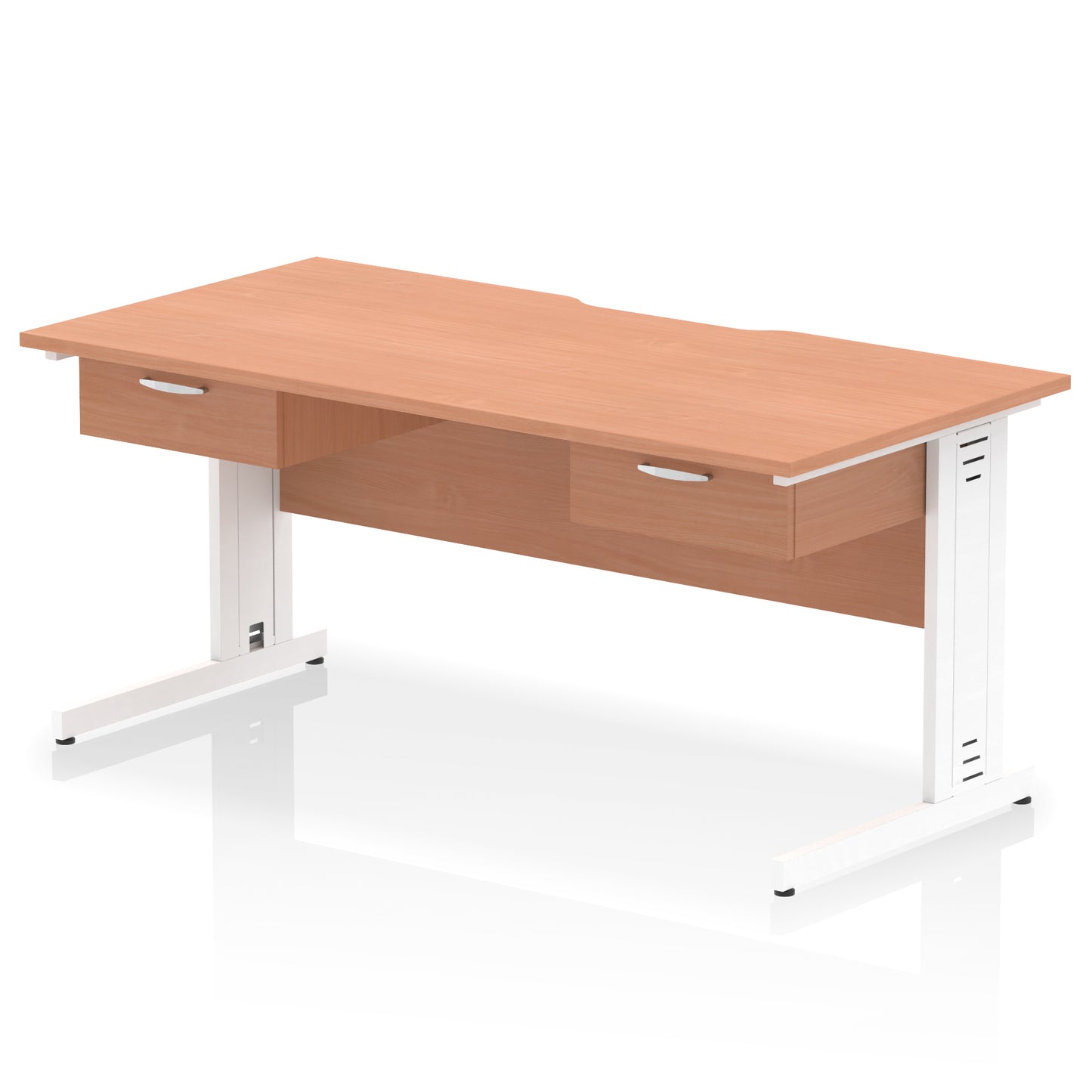 Impulse Scalloped Edge Cable Managed Straight Desk With 2x One Drawer Fixed Pedestals - 1600mm - Multiple Colour Options